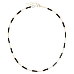 Collar de eslabones de oro amarillo de 14K con diamante de 0,25 ct y perla negra