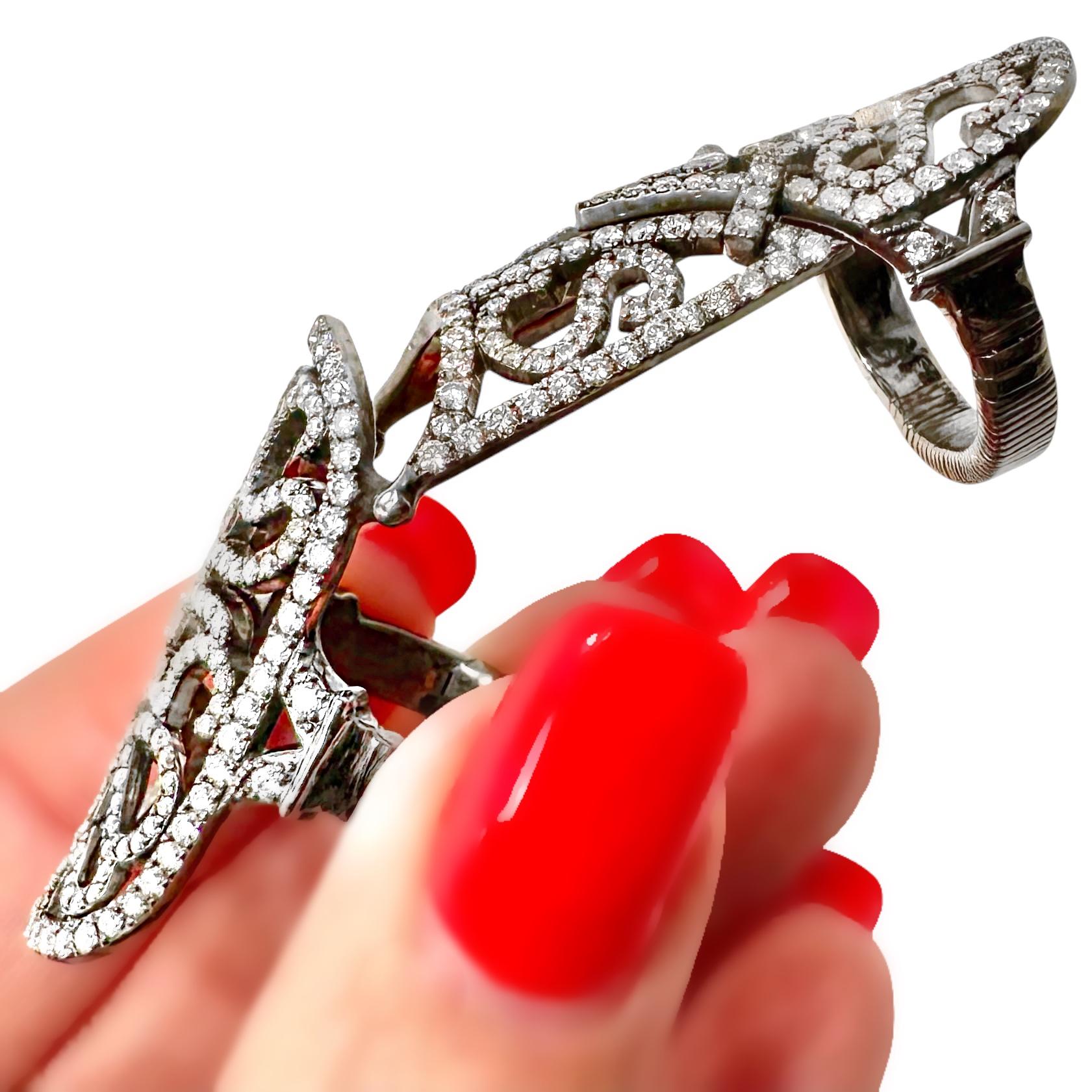 Diamond & Black Plated Gold Hinged Full Finger Ring by Jacob & Co 2.32 Inch Long For Sale 4