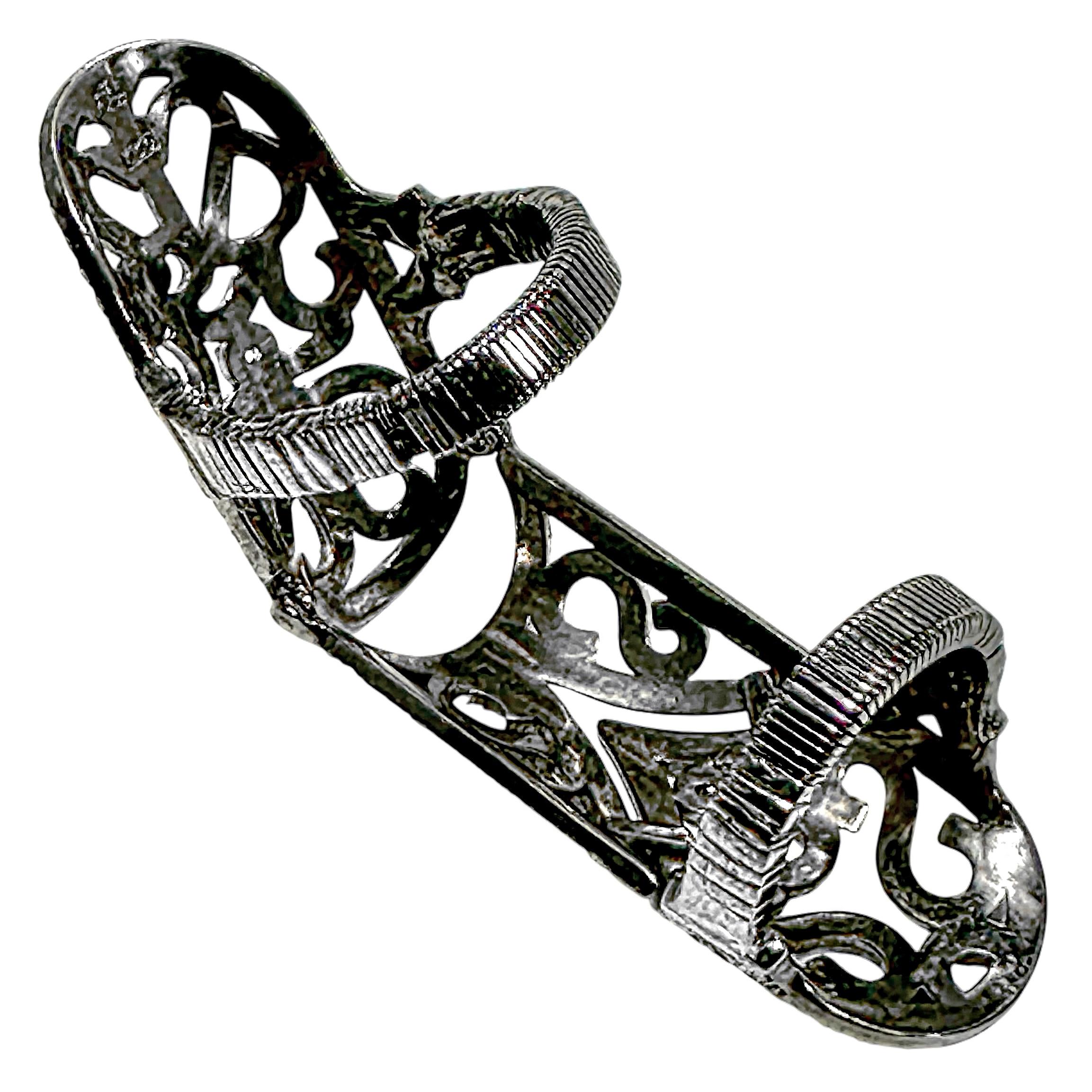 Women's or Men's Diamond & Black Plated Gold Hinged Full Finger Ring by Jacob & Co 2.32 Inch Long For Sale