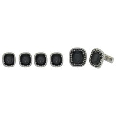 Diamond Black Spinel Carved Onyx Made in Italy Studs Cufflinks