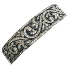 Diamond & Blackened Sterling Silver Scroll Bangle Bracelet, 3.50 Carats Total