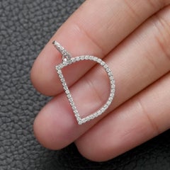 Ciondolo con charme "Initial D" in oro bianco 14k con diamanti - Gioielleria di pregio - Unisex