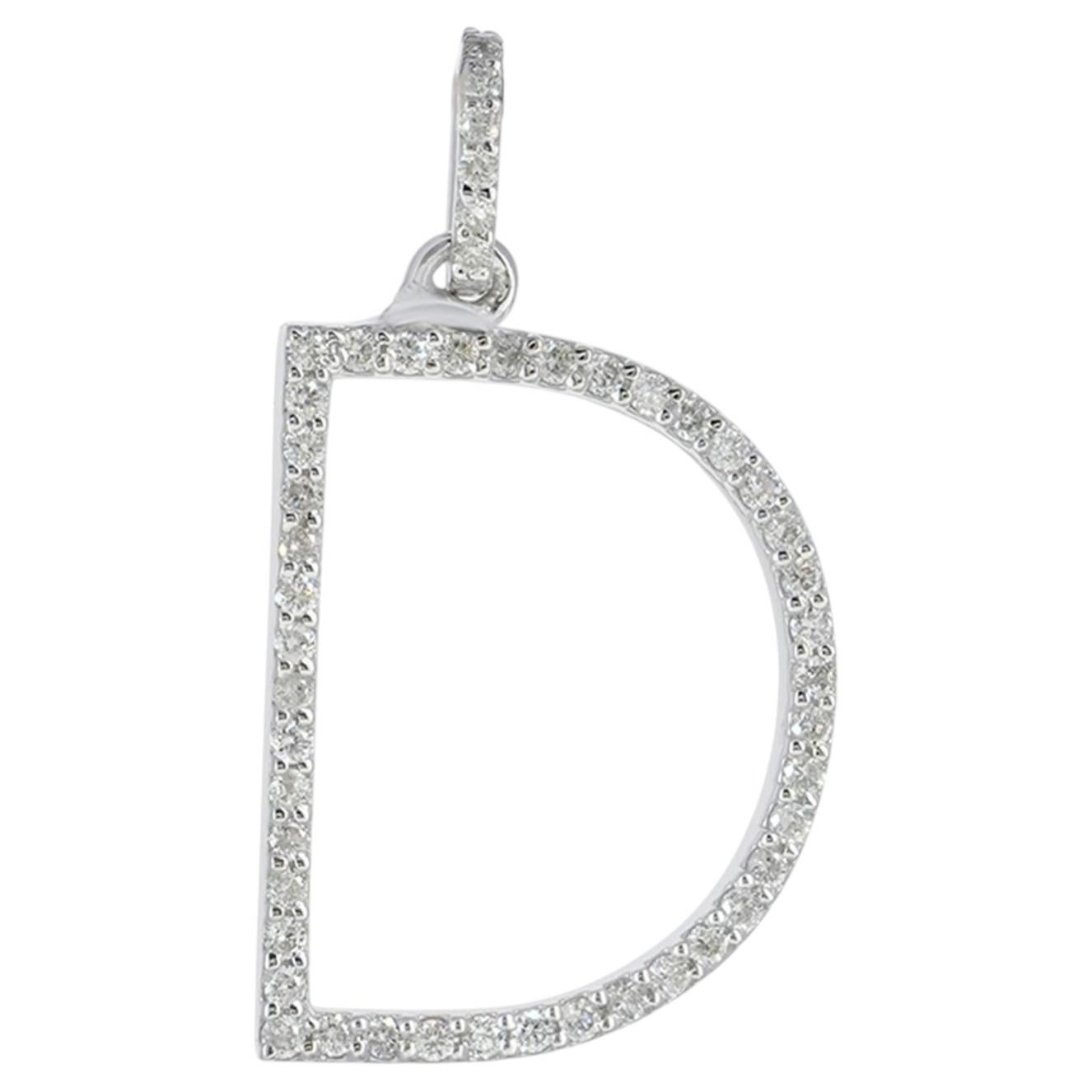 Diamond Block Initial D 14k White Gold Charm Pendant Fine Jewelry Unisex