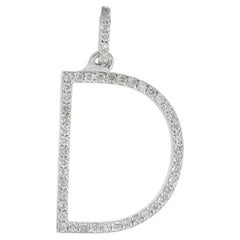 Ciondolo con charme "Initial D" in oro bianco 14k con diamanti - Gioielleria di pregio - Unisex