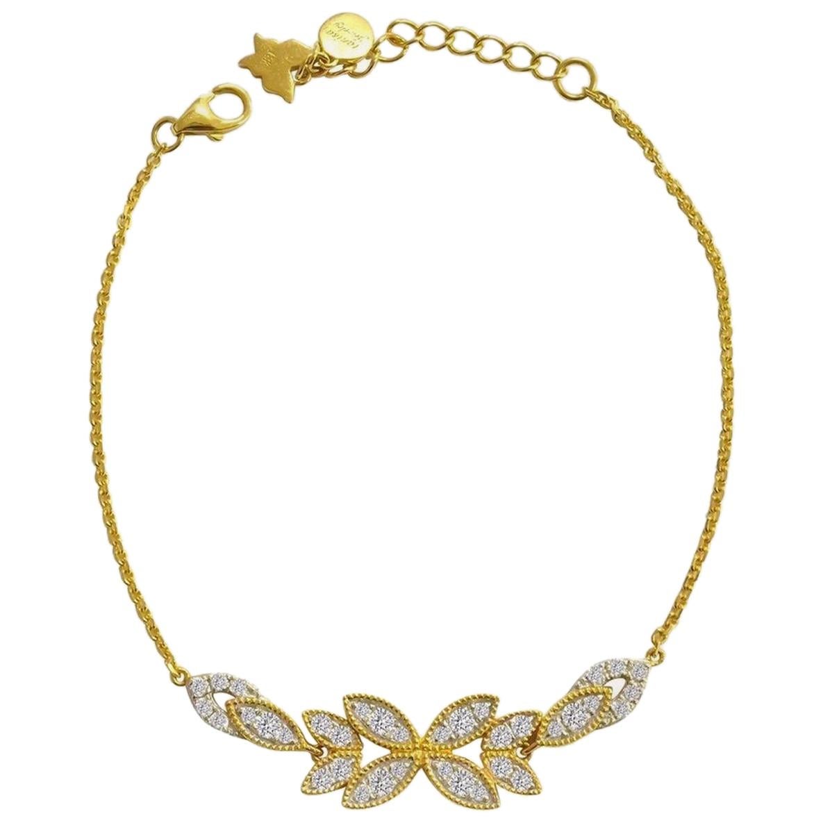 Diamant-Diamant-Blumen-Armband aus 18 Karat Gold im Angebot