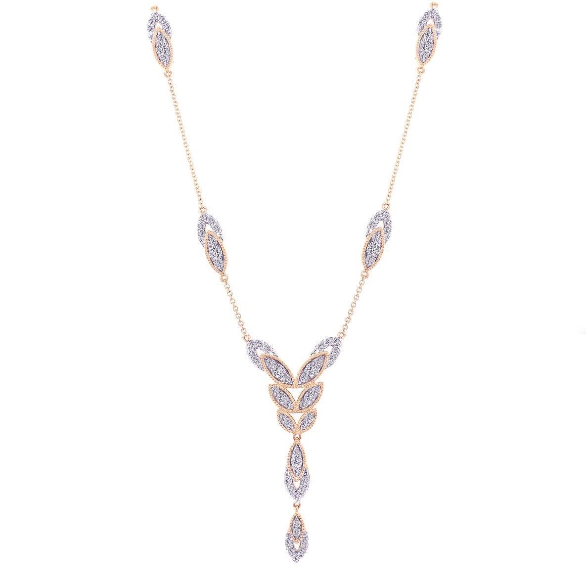 Modern Diamond Bloom Long Necklace in 18 Karat Gold For Sale