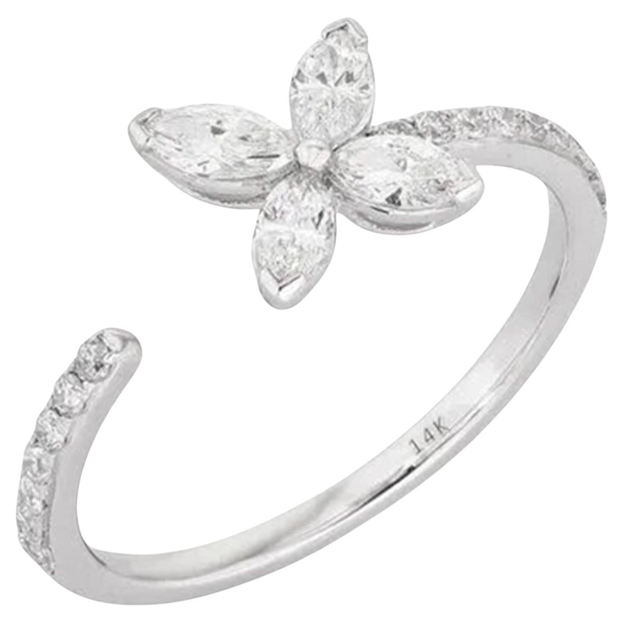 For Sale:  Diamond Blossom 14K (or 18k upon request) White Gold Open Wrap Ring