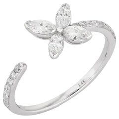 Diamond Blossom 14K (or 18k upon request) White Gold Open Wrap Ring