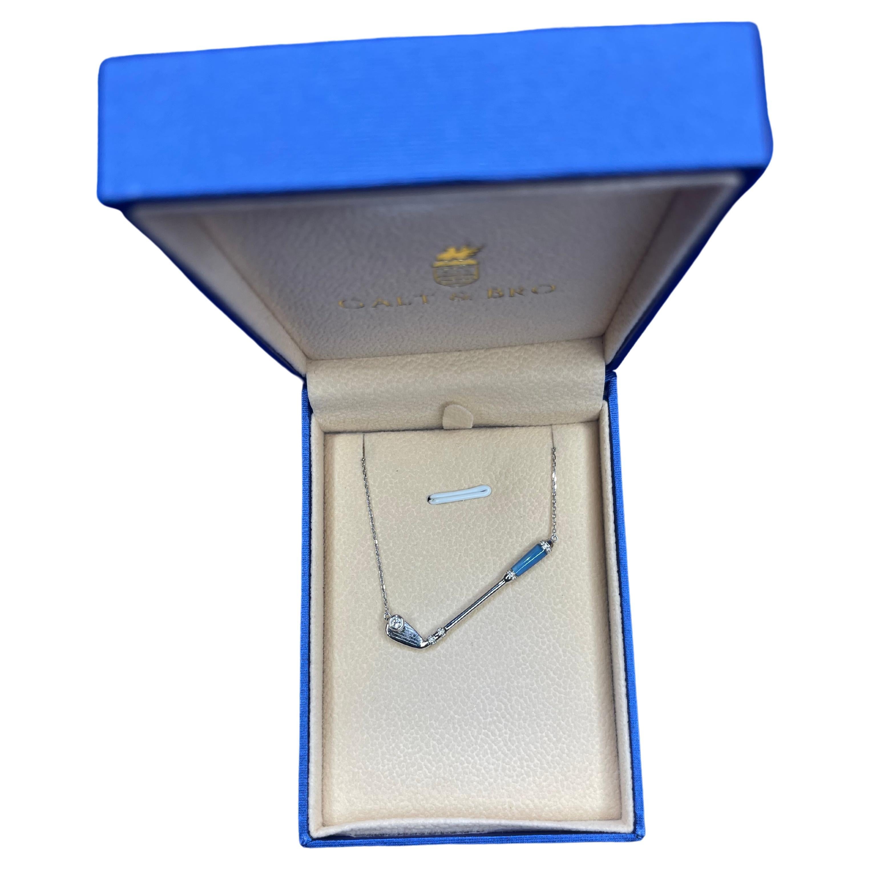 Golf Blauer Achat Edelsteine & Diamanten Halskette in Weiß, Rose oder Gelb 18k Gold im Angebot 1
