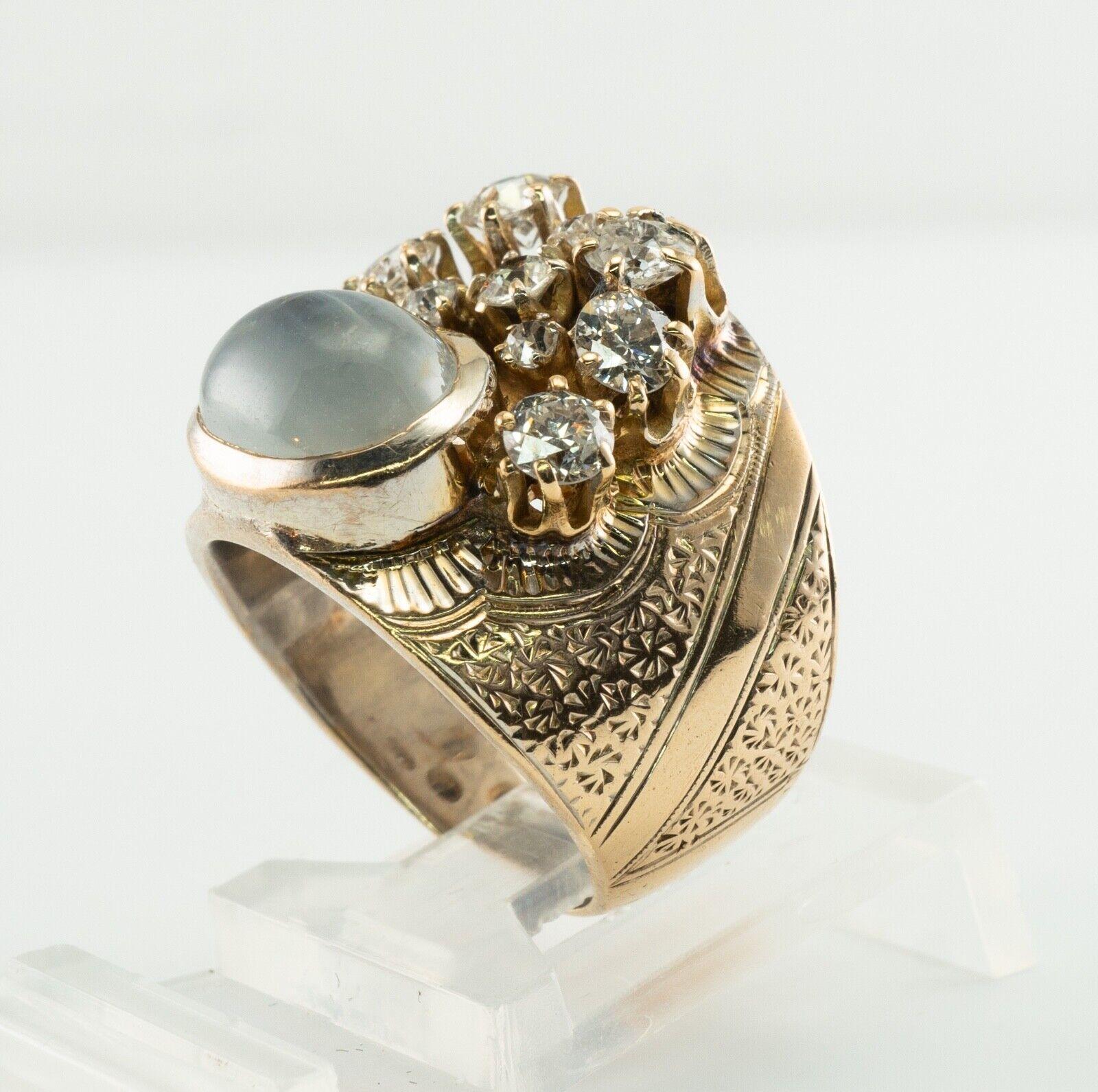 Breiter Diamant-Blauer Chalcedon-Ring mit Chalcedon, Vintage 14k Gold Statement im Angebot 5