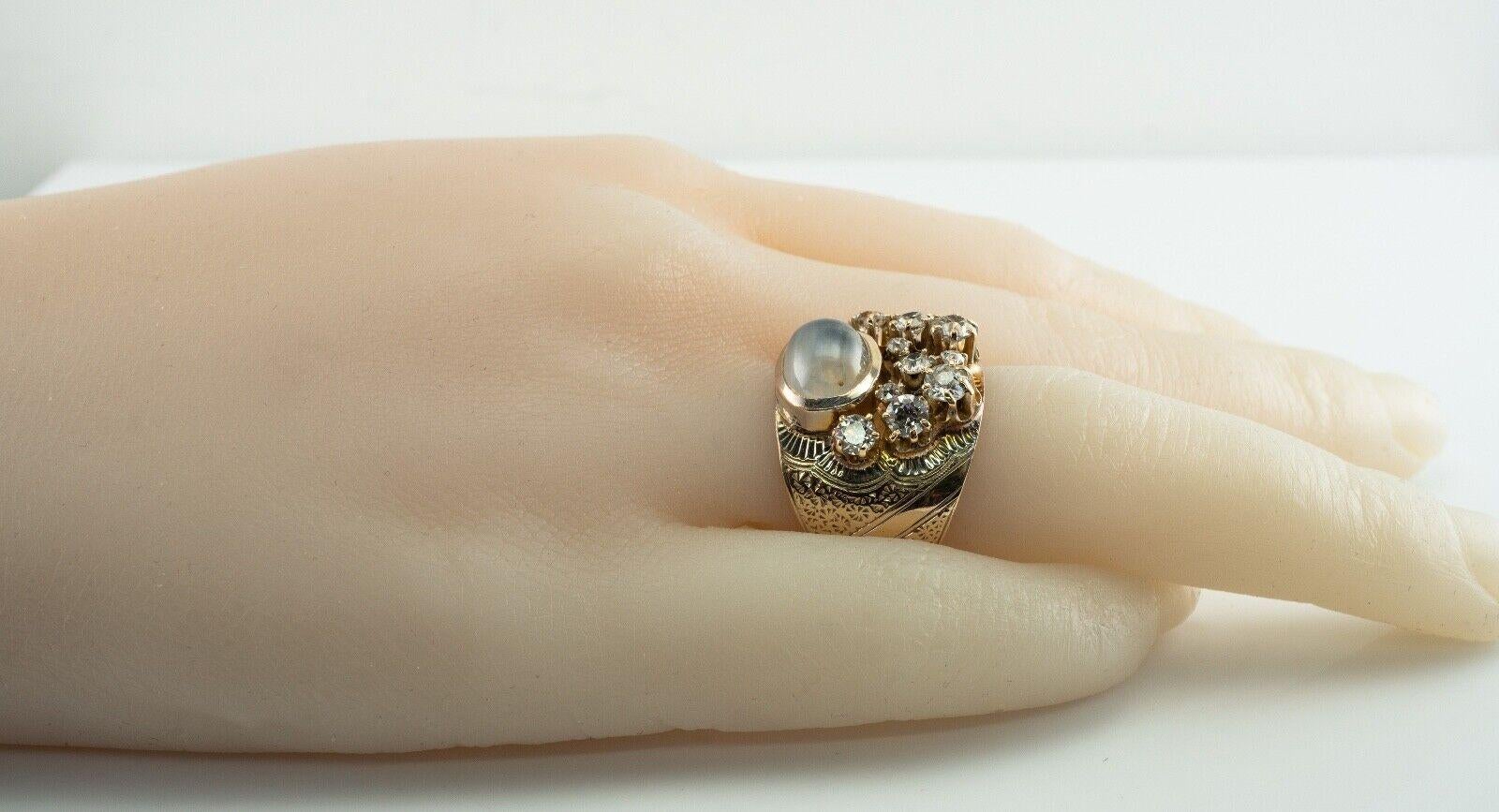 Breiter Diamant-Blauer Chalcedon-Ring mit Chalcedon, Vintage 14k Gold Statement im Angebot 6