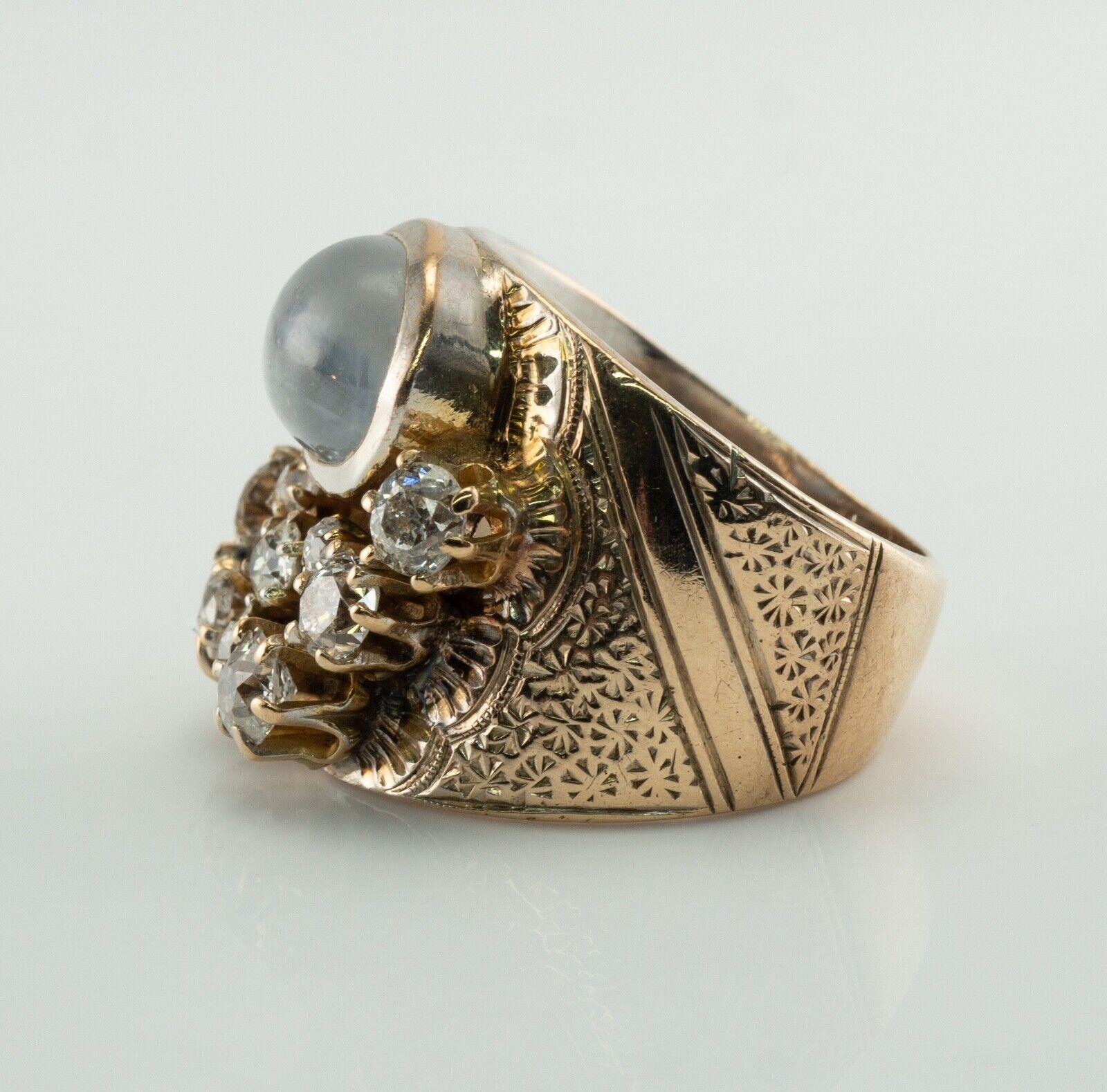 Breiter Diamant-Blauer Chalcedon-Ring mit Chalcedon, Vintage 14k Gold Statement im Zustand „Gut“ im Angebot in East Brunswick, NJ