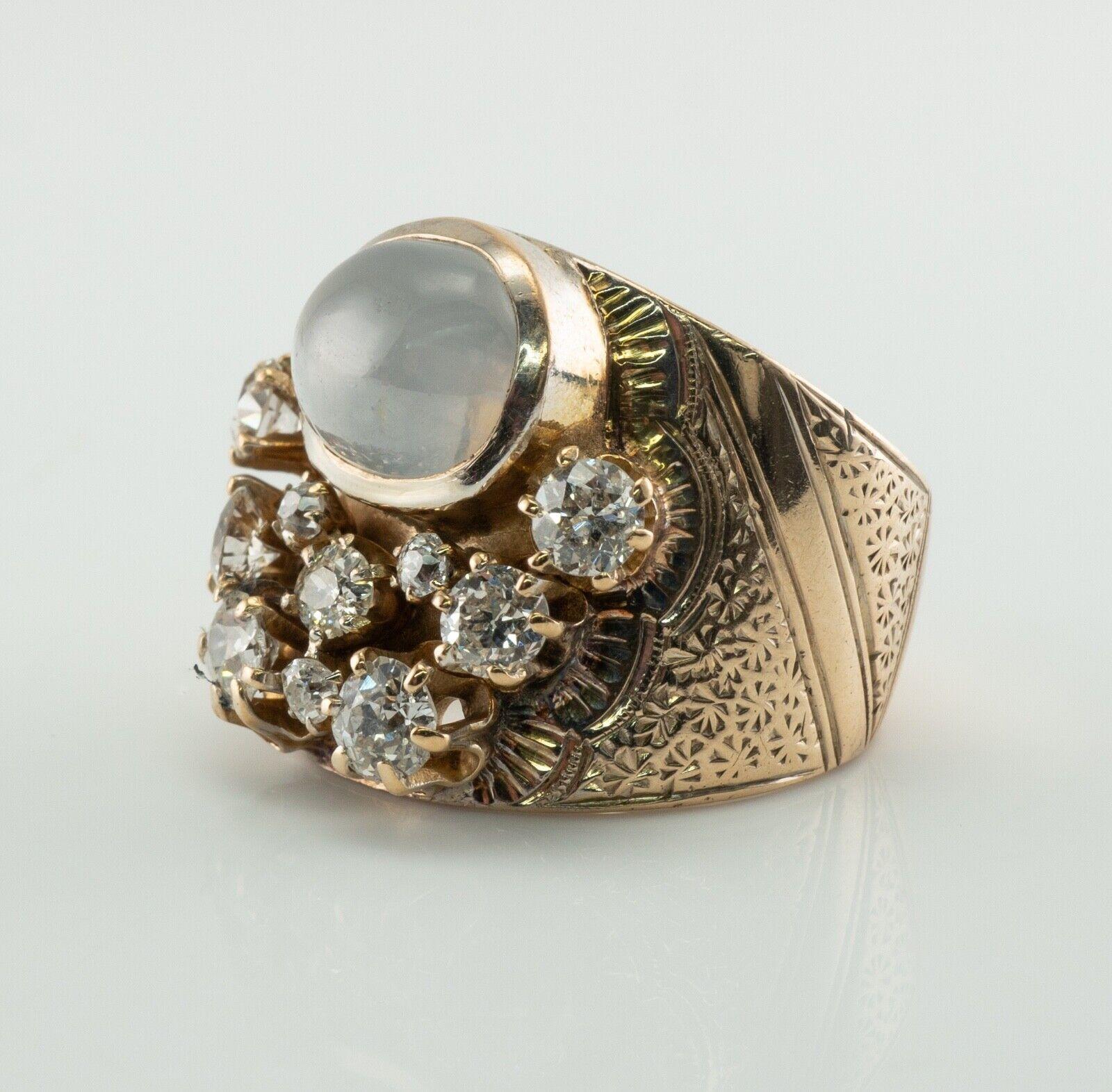 Breiter Diamant-Blauer Chalcedon-Ring mit Chalcedon, Vintage 14k Gold Statement Damen im Angebot