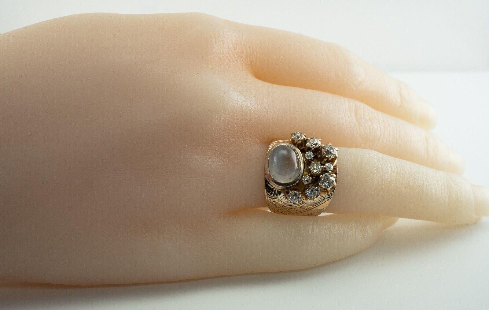 Breiter Diamant-Blauer Chalcedon-Ring mit Chalcedon, Vintage 14k Gold Statement im Angebot 1
