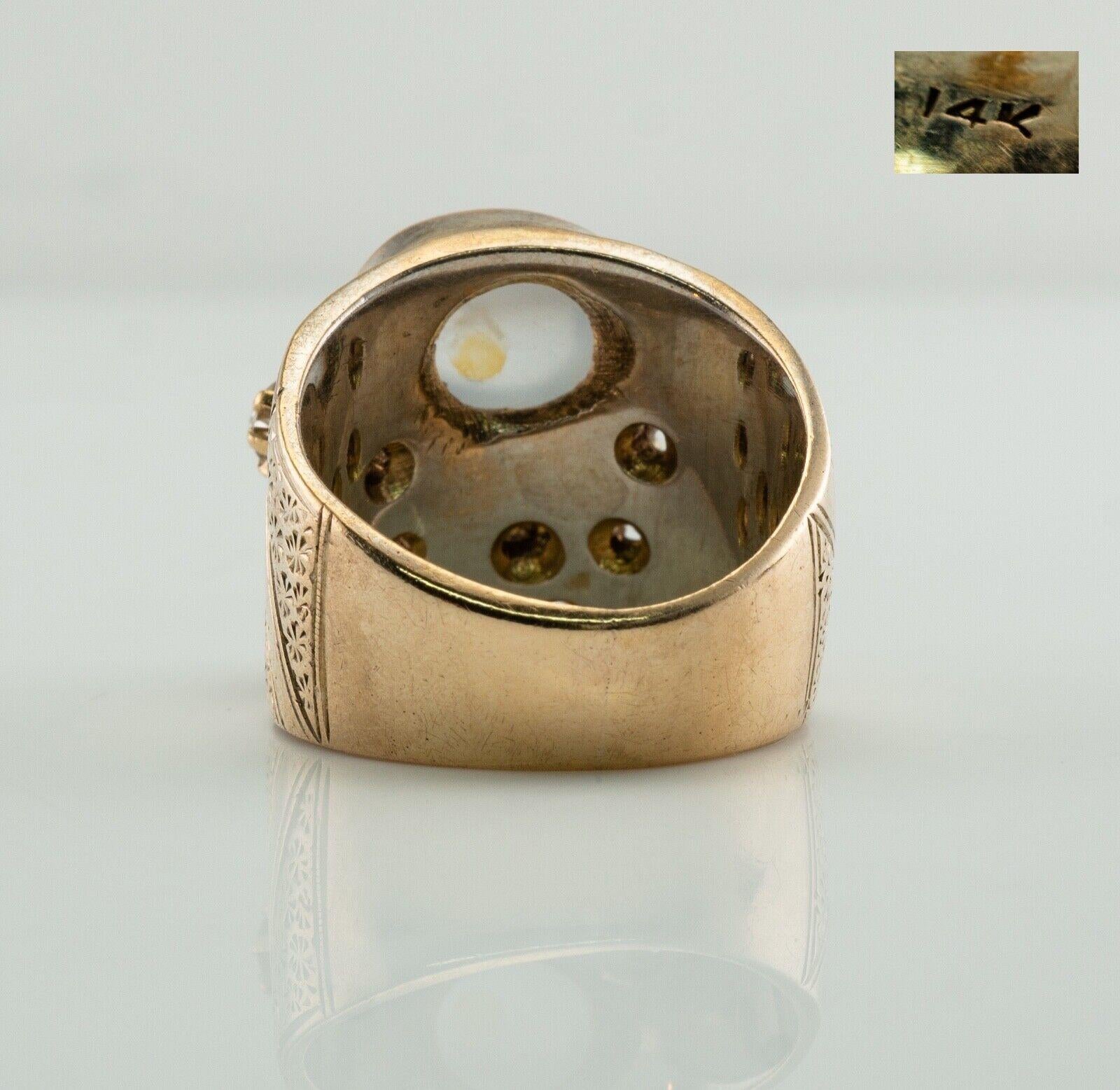 Breiter Diamant-Blauer Chalcedon-Ring mit Chalcedon, Vintage 14k Gold Statement im Angebot 2