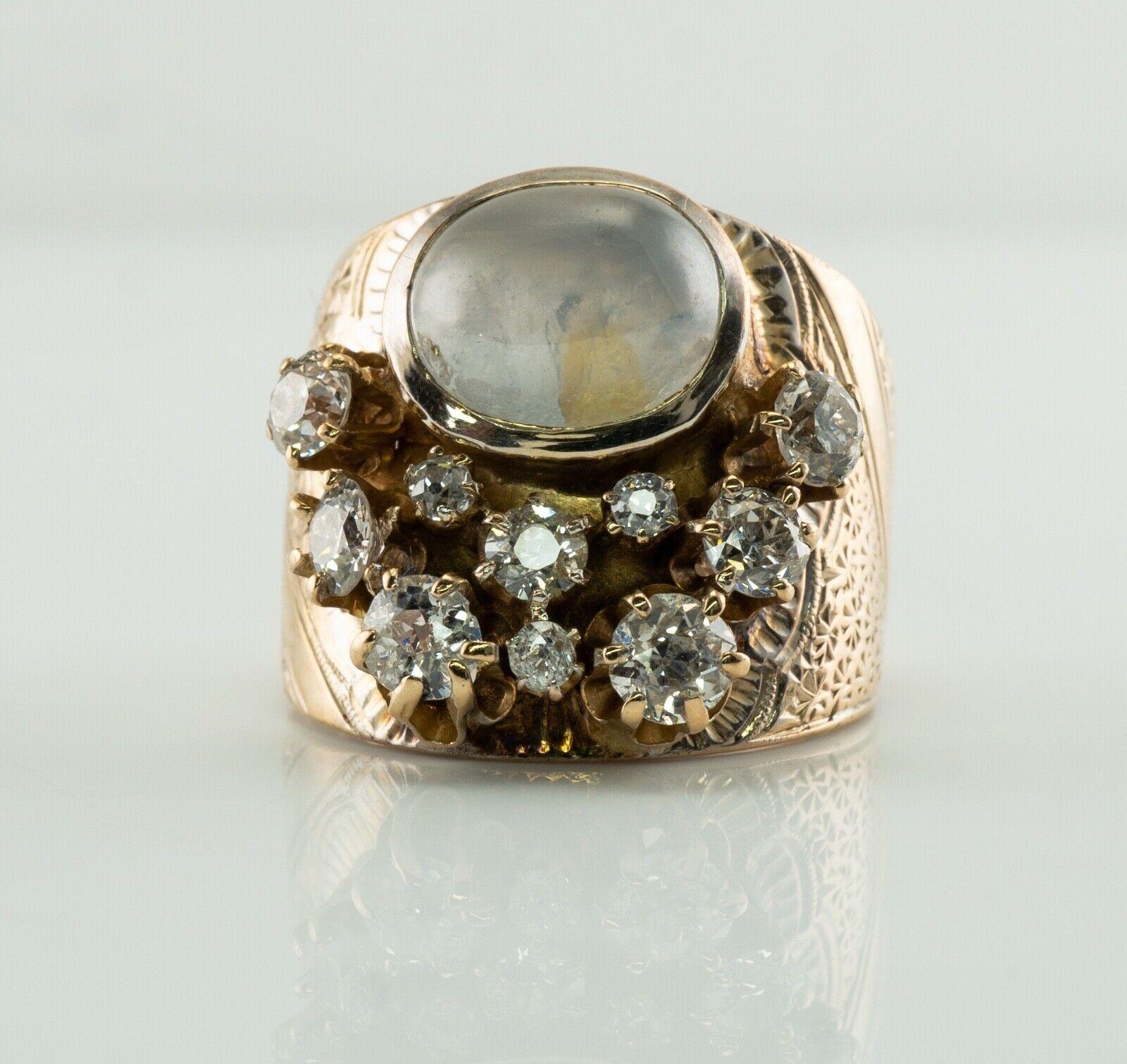 Breiter Diamant-Blauer Chalcedon-Ring mit Chalcedon, Vintage 14k Gold Statement im Angebot 3