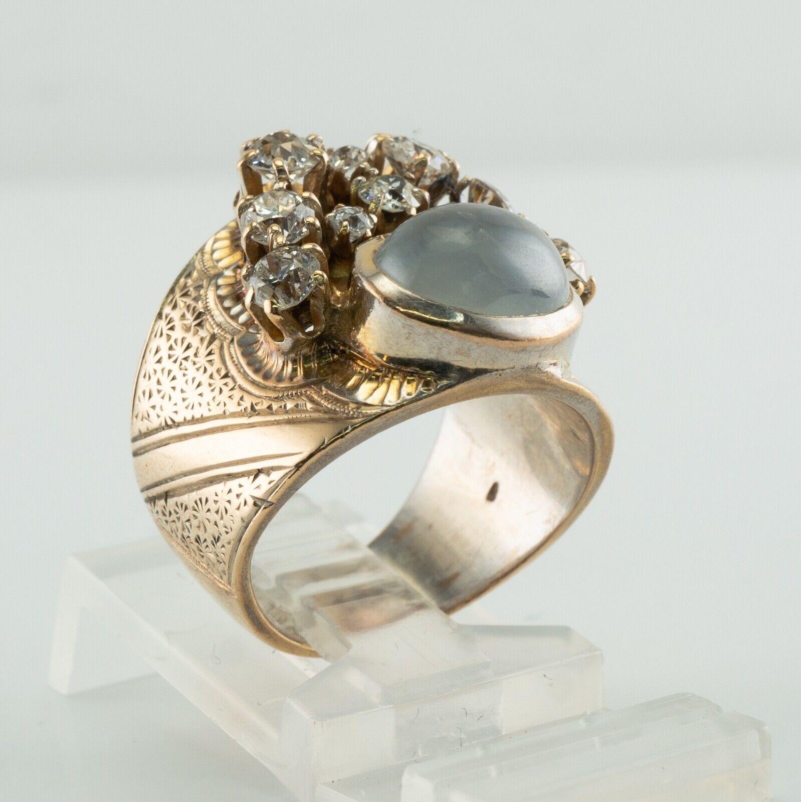 Breiter Diamant-Blauer Chalcedon-Ring mit Chalcedon, Vintage 14k Gold Statement im Angebot 4