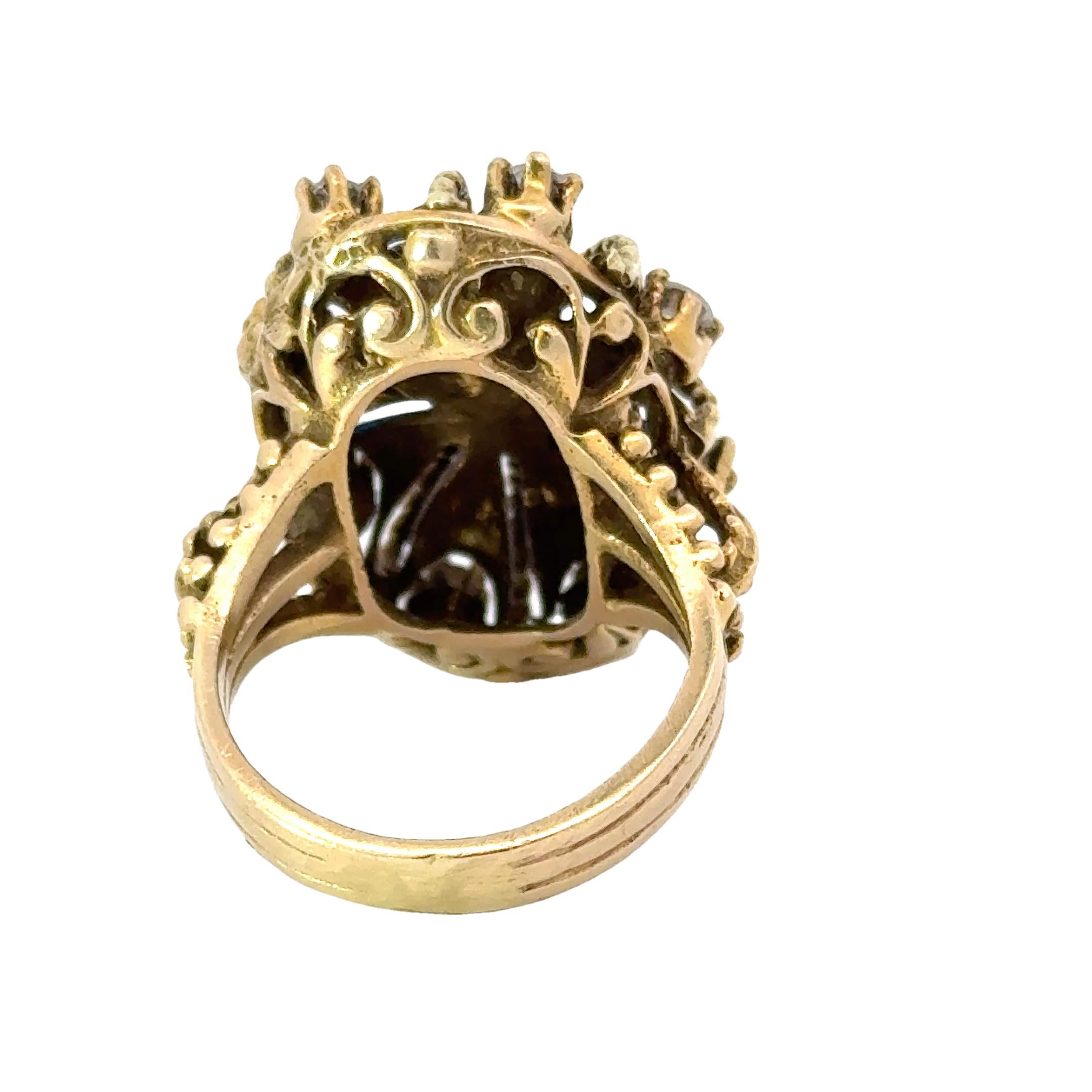 Women's Diamond, Blue Enamel and 14K Yellow Gold Antique Ring For Sale
