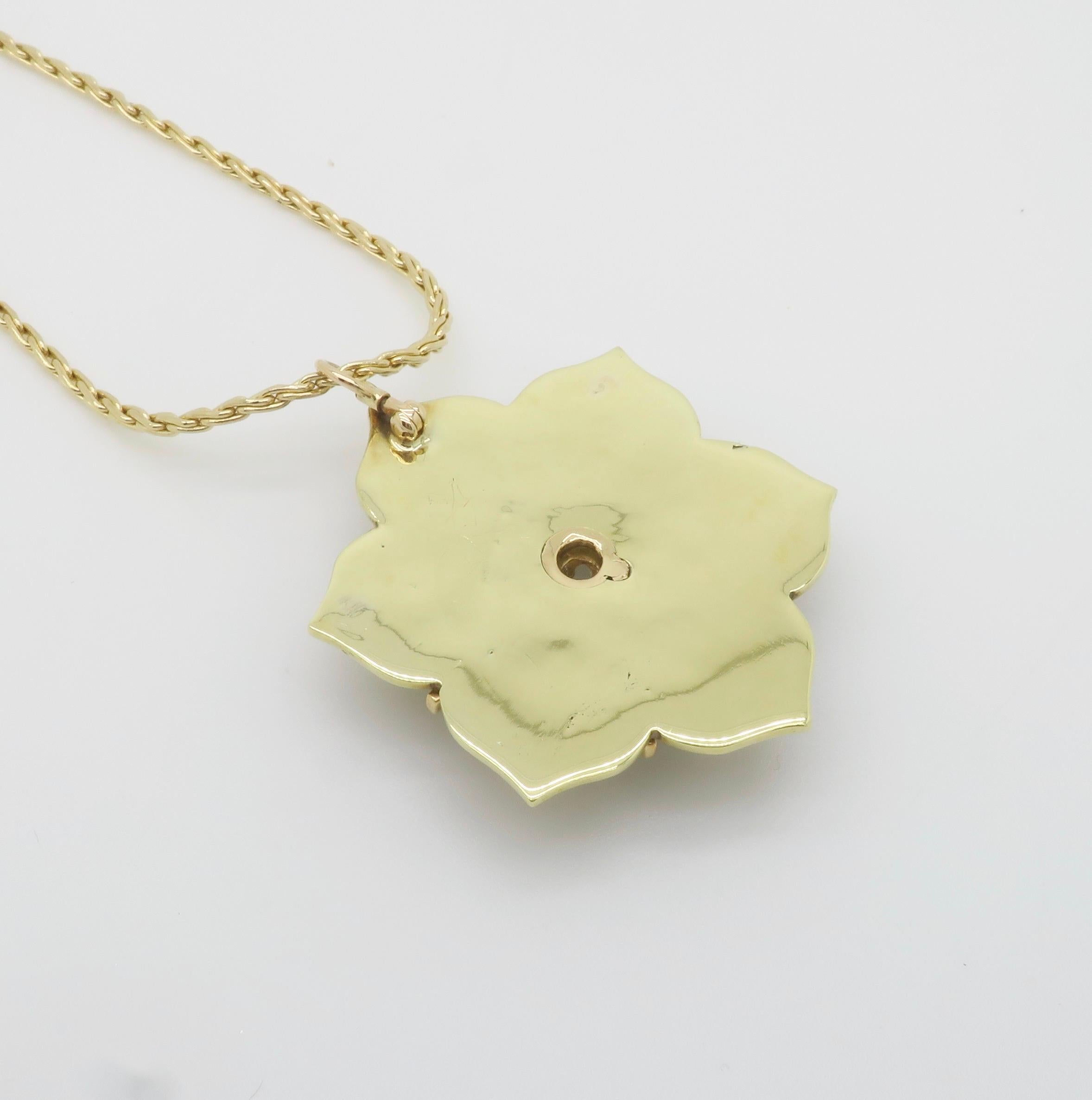 Diamond & Blue Enamel Medallion Pendant Necklace For Sale 5
