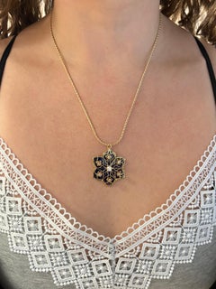 Diamond & Blue Enamel Medallion Pendant Necklace