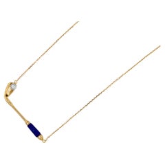 Diamond Blue Lapis Lazuli Golf Club Birdie Charm 18 Yellow Gold Necklace Pendant