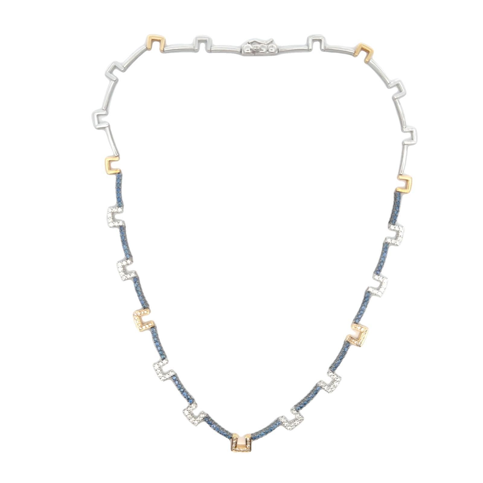 Taglio rotondo Collana moderna con diamanti e zaffiri blu in oro bicolore 18 carati A Link in vendita