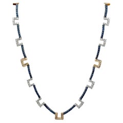 Moderne Gliederhalskette, Diamant Blauer Saphir 18 Karat zweifarbiges Gold