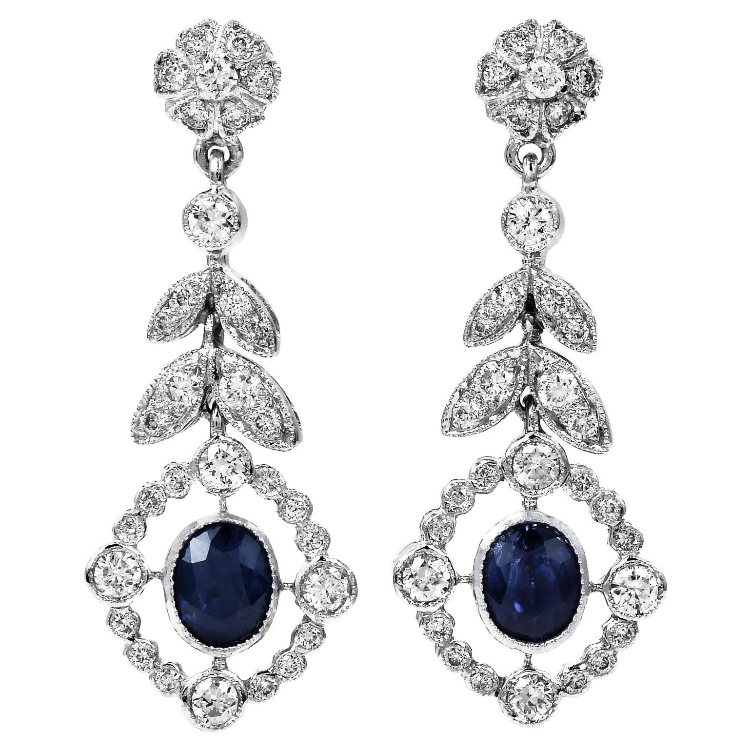 Blue Sapphire and Diamond Deux Gouttes Earrings in 18k White Gold by ...