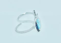 Diamond, Blue Sapphire and Aquamarine Ring in 18 Karat White Gold