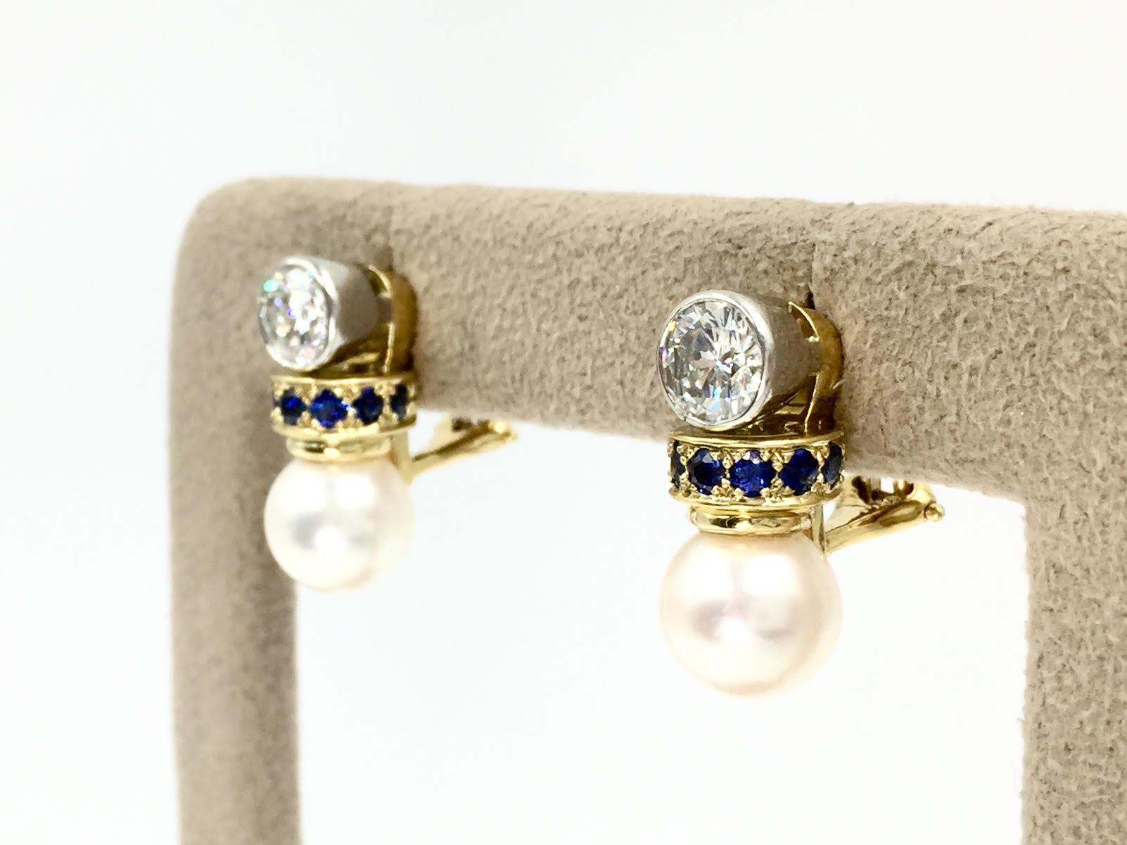 sapphire and pearl drop earrings