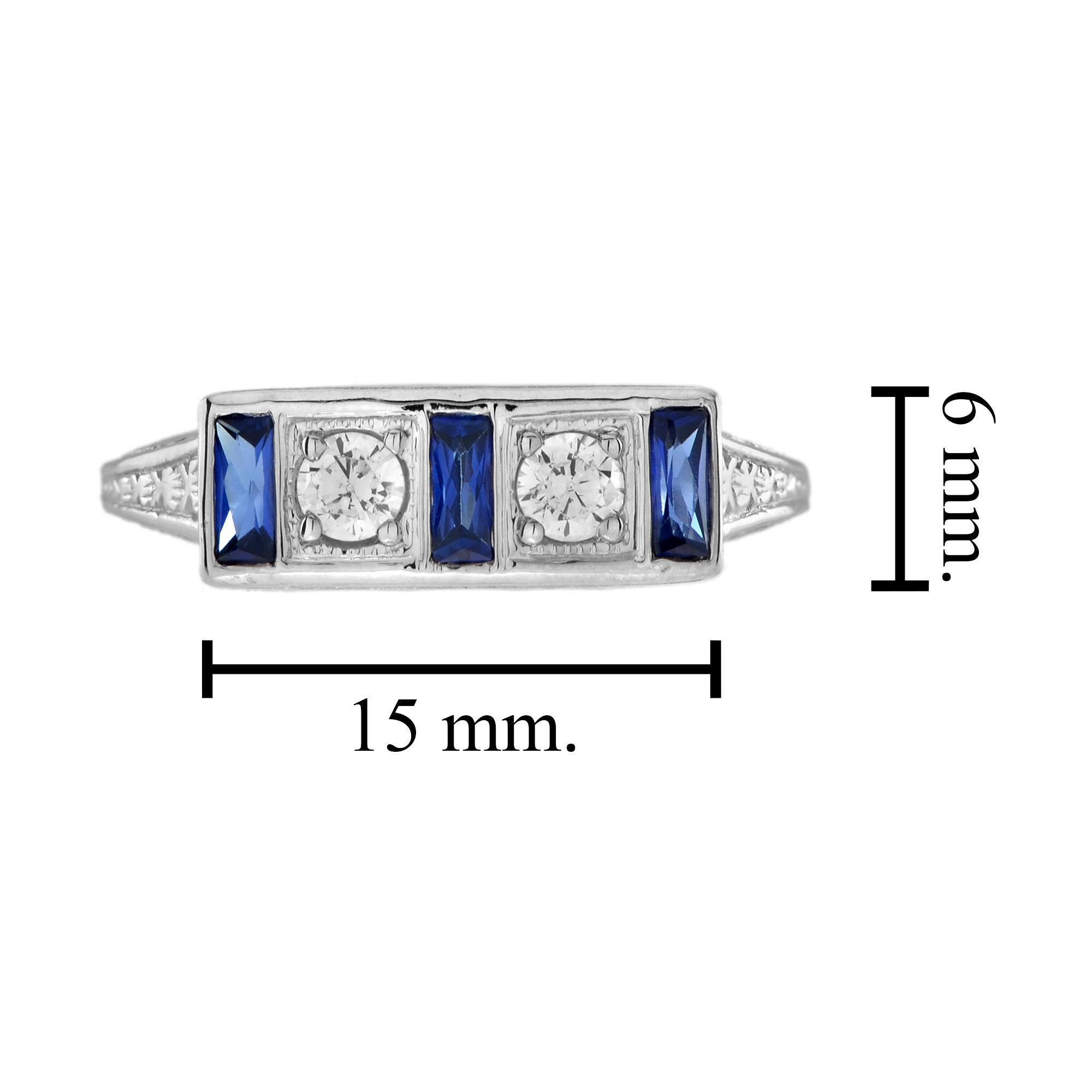 Bague en or blanc 14K avec diamant et saphir bleu de style ancien Pour femmes en vente