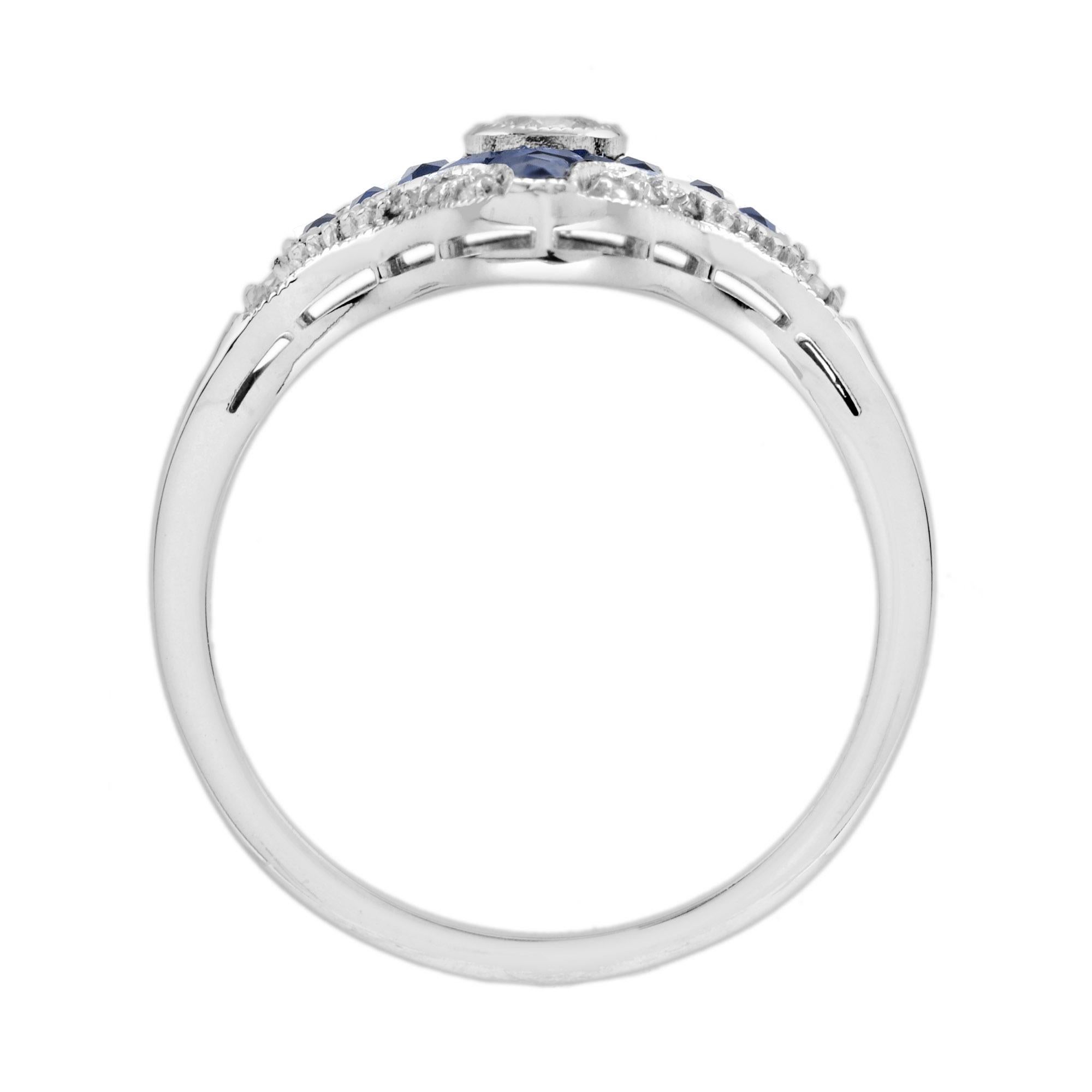 Diamond Blue Sapphire Art Deco Style Ring Engagement Ring in 14K White Gold 2