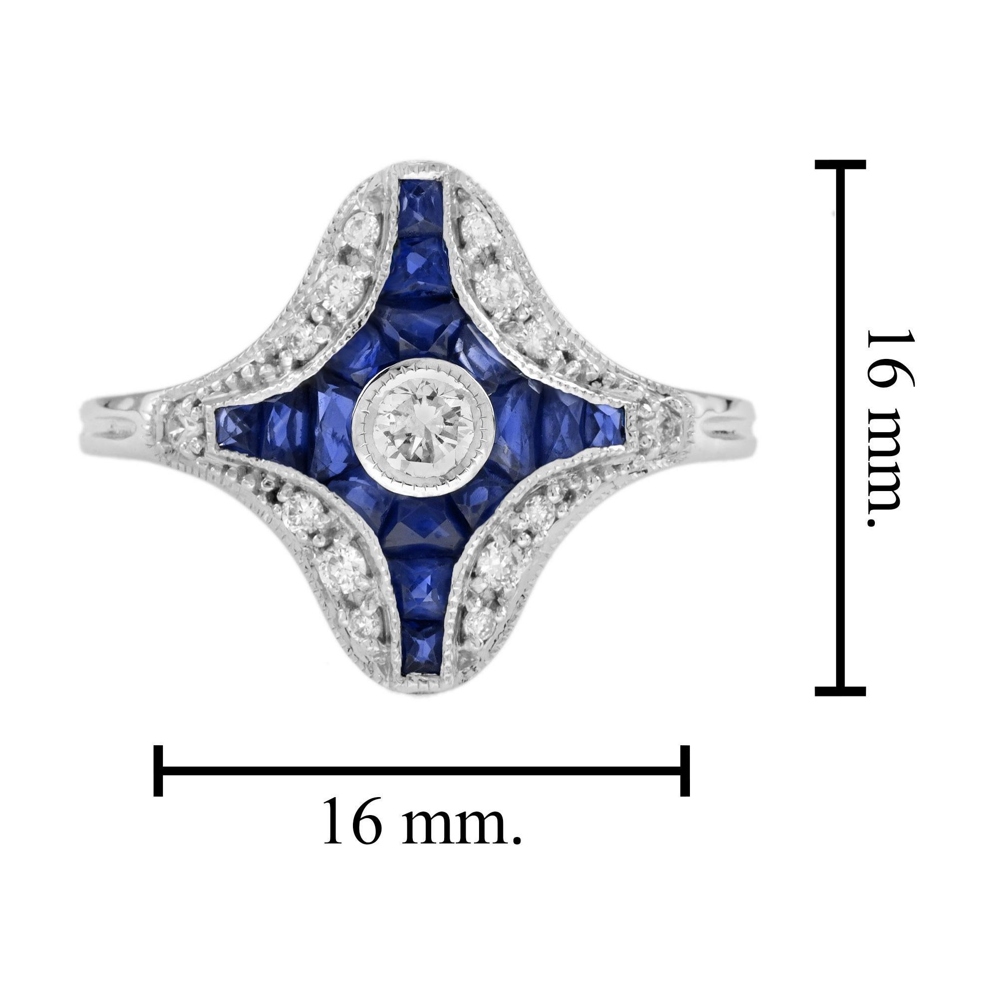 Diamond Blue Sapphire Art Deco Style Ring Engagement Ring in 14K White Gold 3