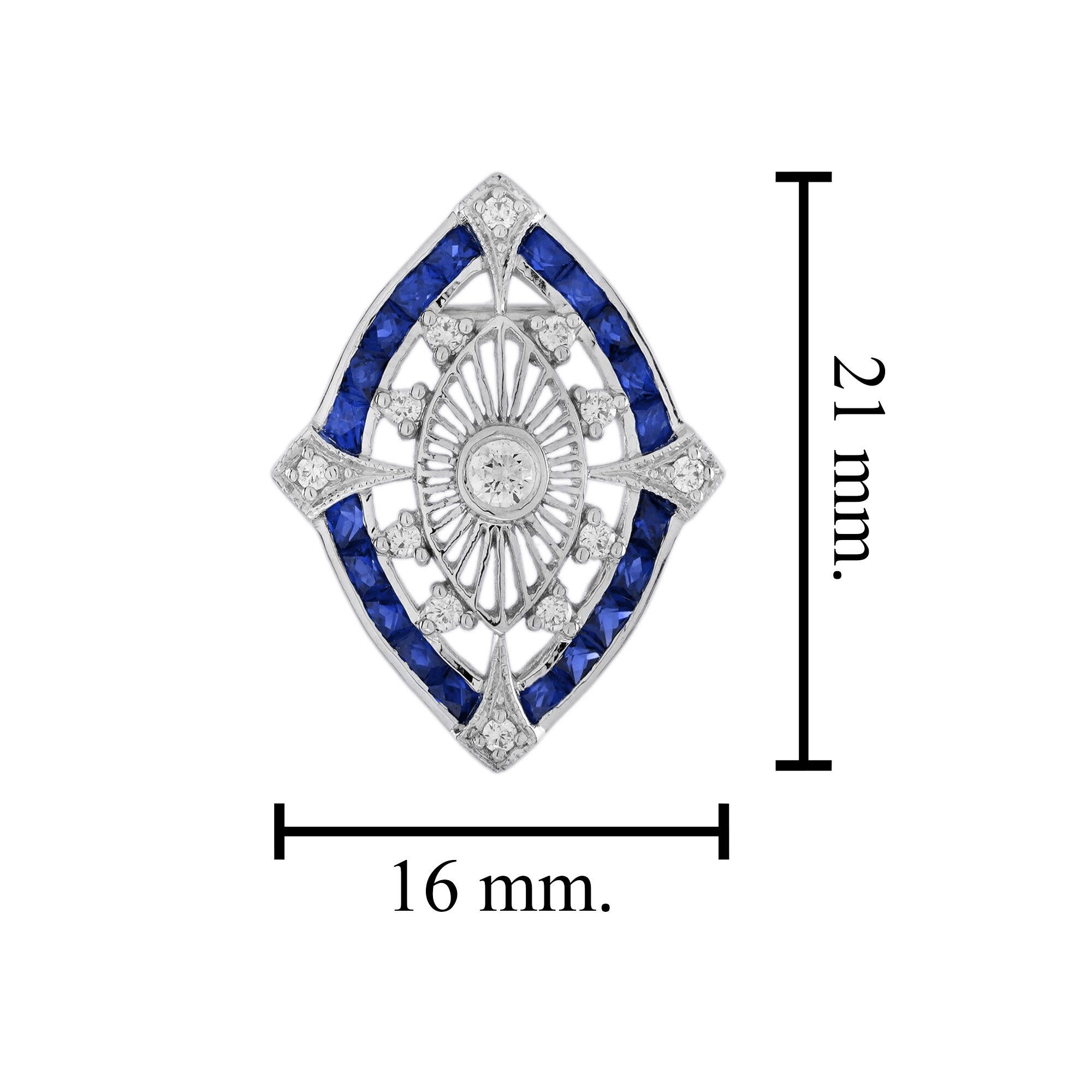 Diamond  Blue Sapphire Art Deco Style Stud Earrings in 14K White Gold For Sale 1