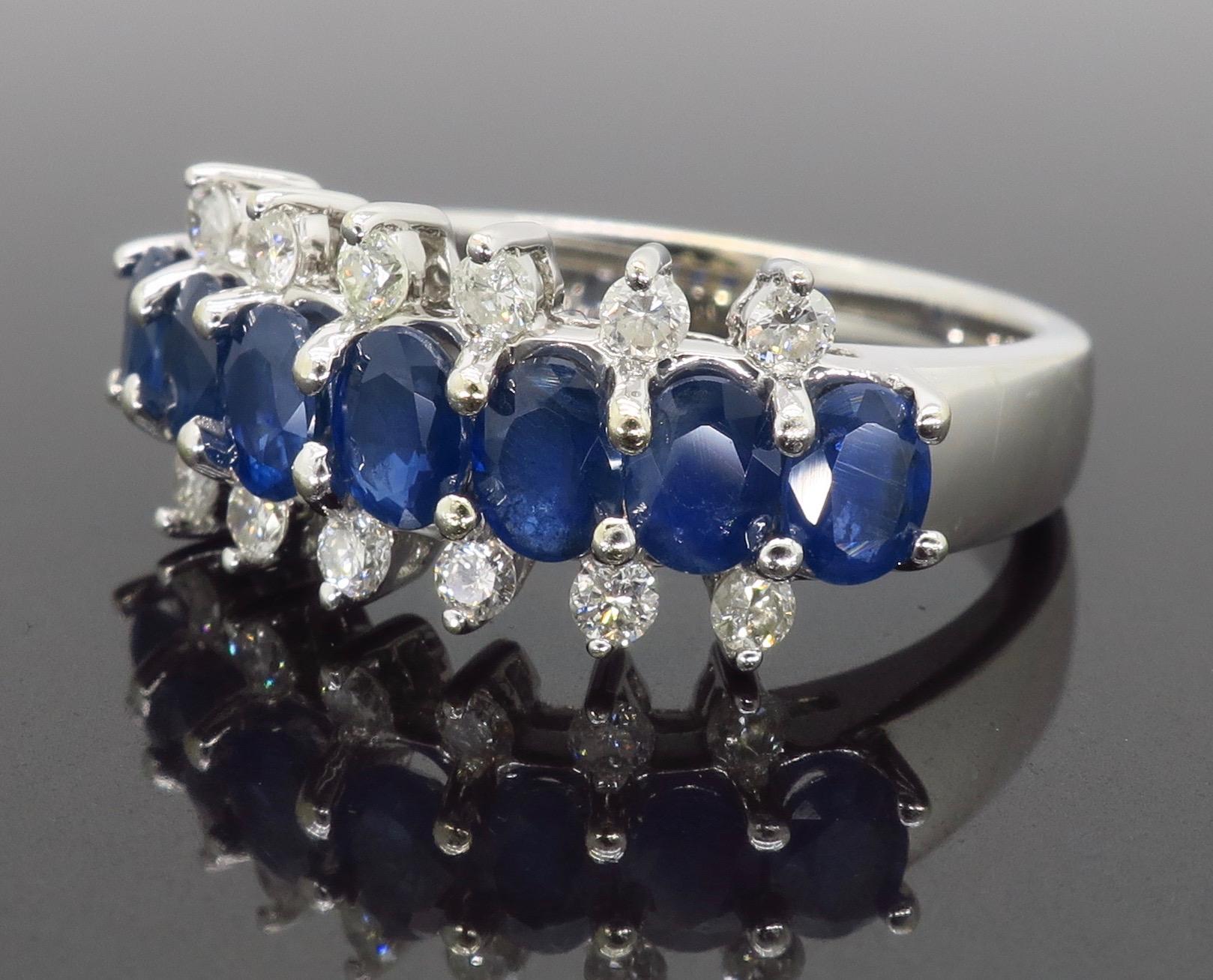 Round Cut Diamond and Blue Sapphire Band Ring