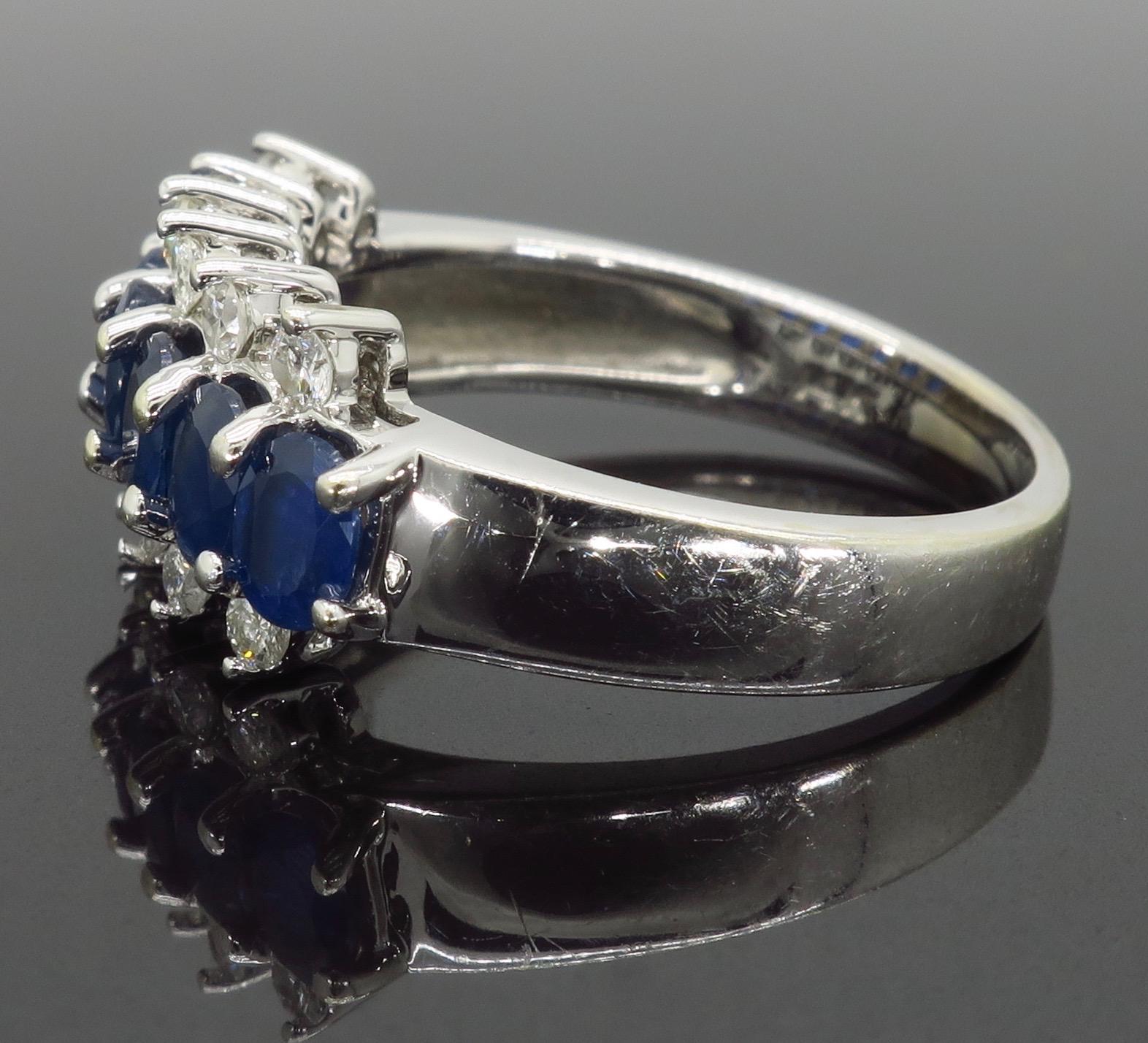 Diamond and Blue Sapphire Band Ring In Excellent Condition In Webster, NY