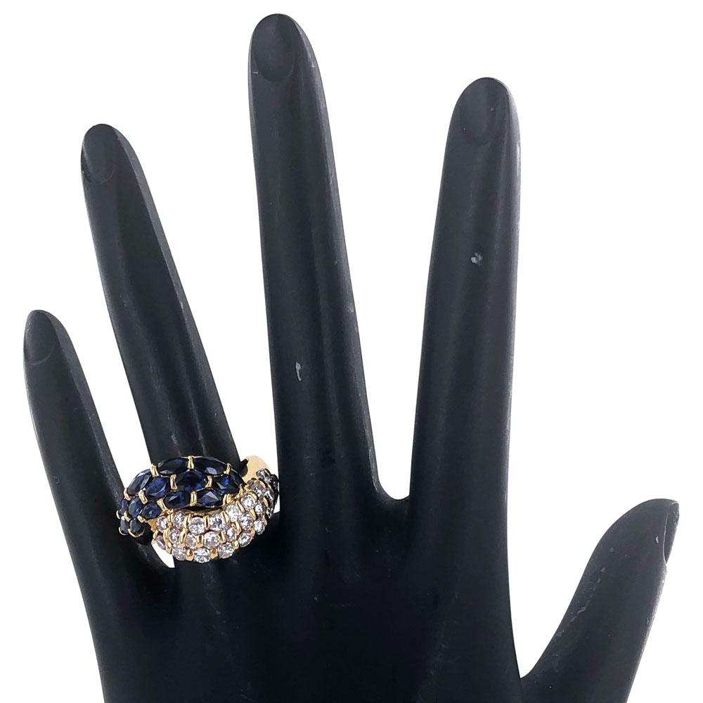 Women's Diamond Blue Sapphire Bypass 18 Karat Yellow Gold Ring