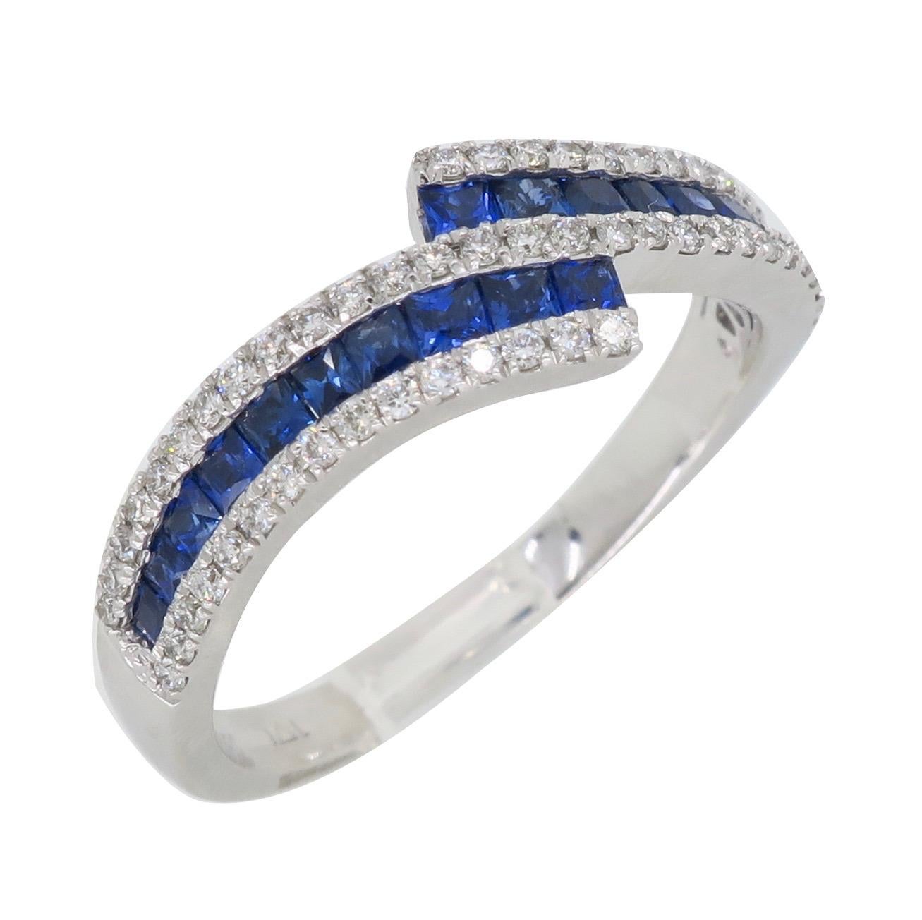 Diamond and Blue Sapphire Bypass Ring 7