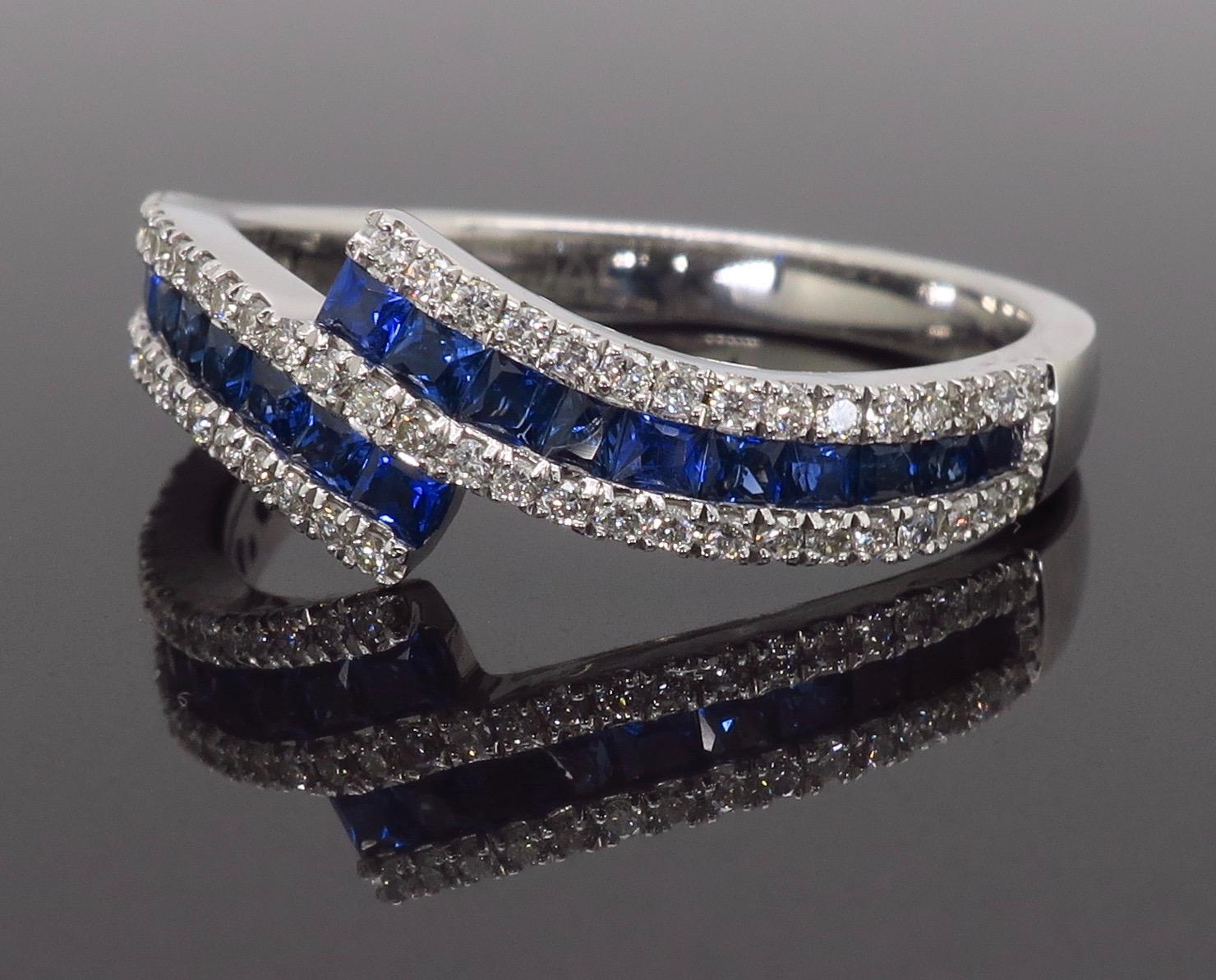 Women's Diamond and Blue Sapphire Bypass Ring