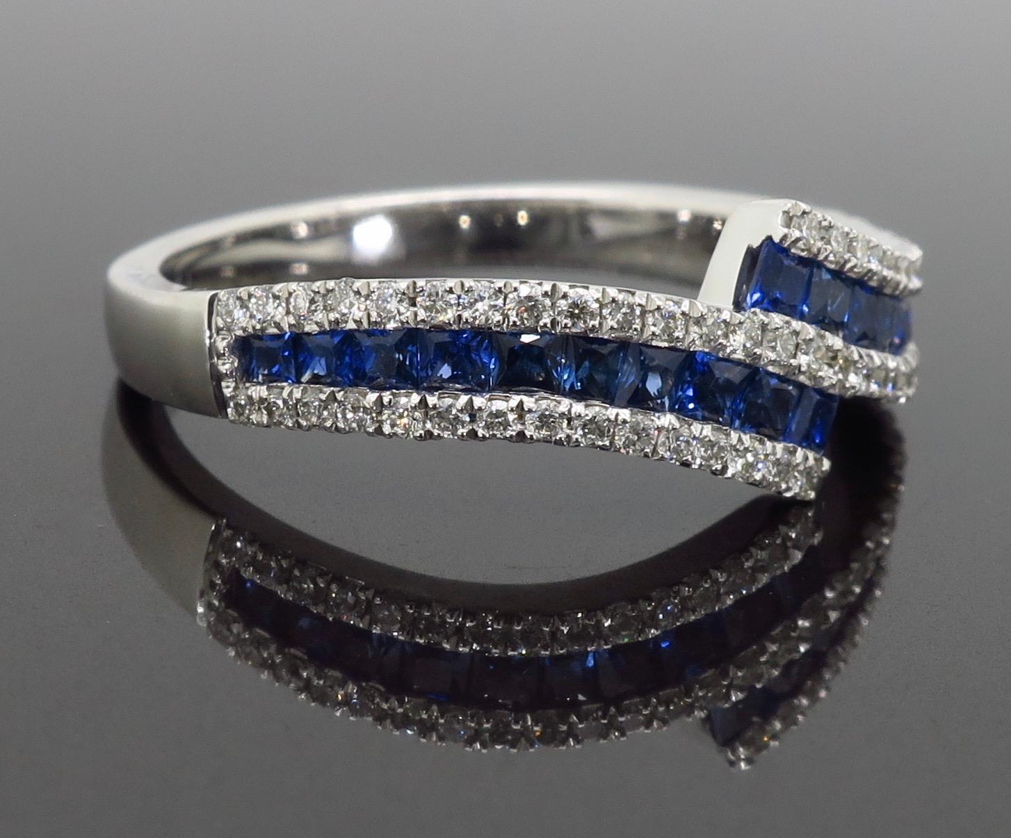 Diamond and Blue Sapphire Bypass Ring 4