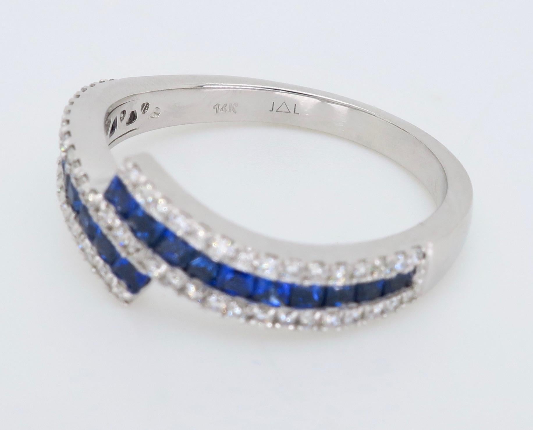 Diamond and Blue Sapphire Bypass Ring 5