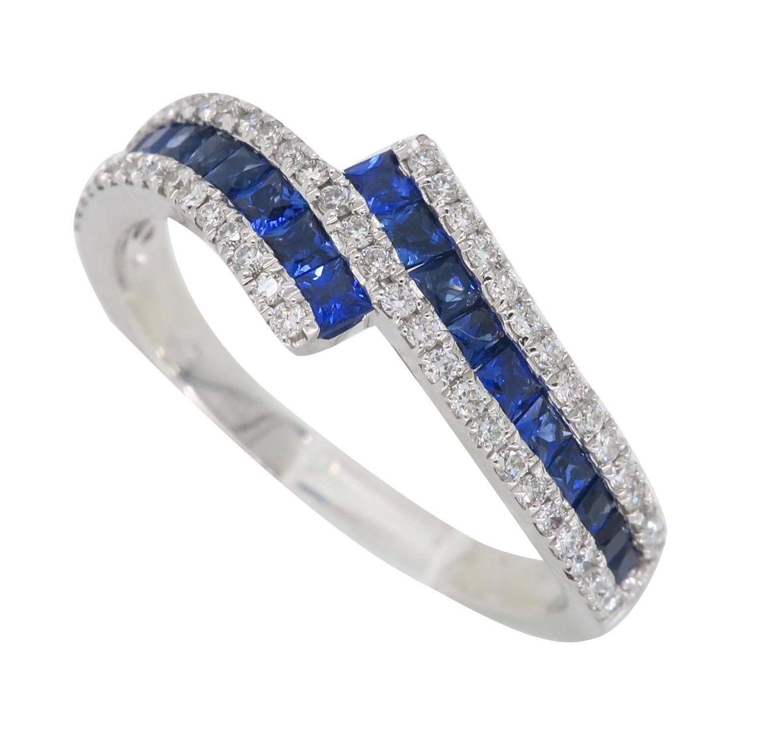 Diamond and Blue Sapphire Bypass Ring 6
