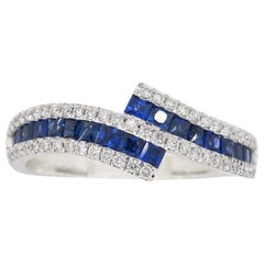 Diamond and Blue Sapphire Bypass Ring