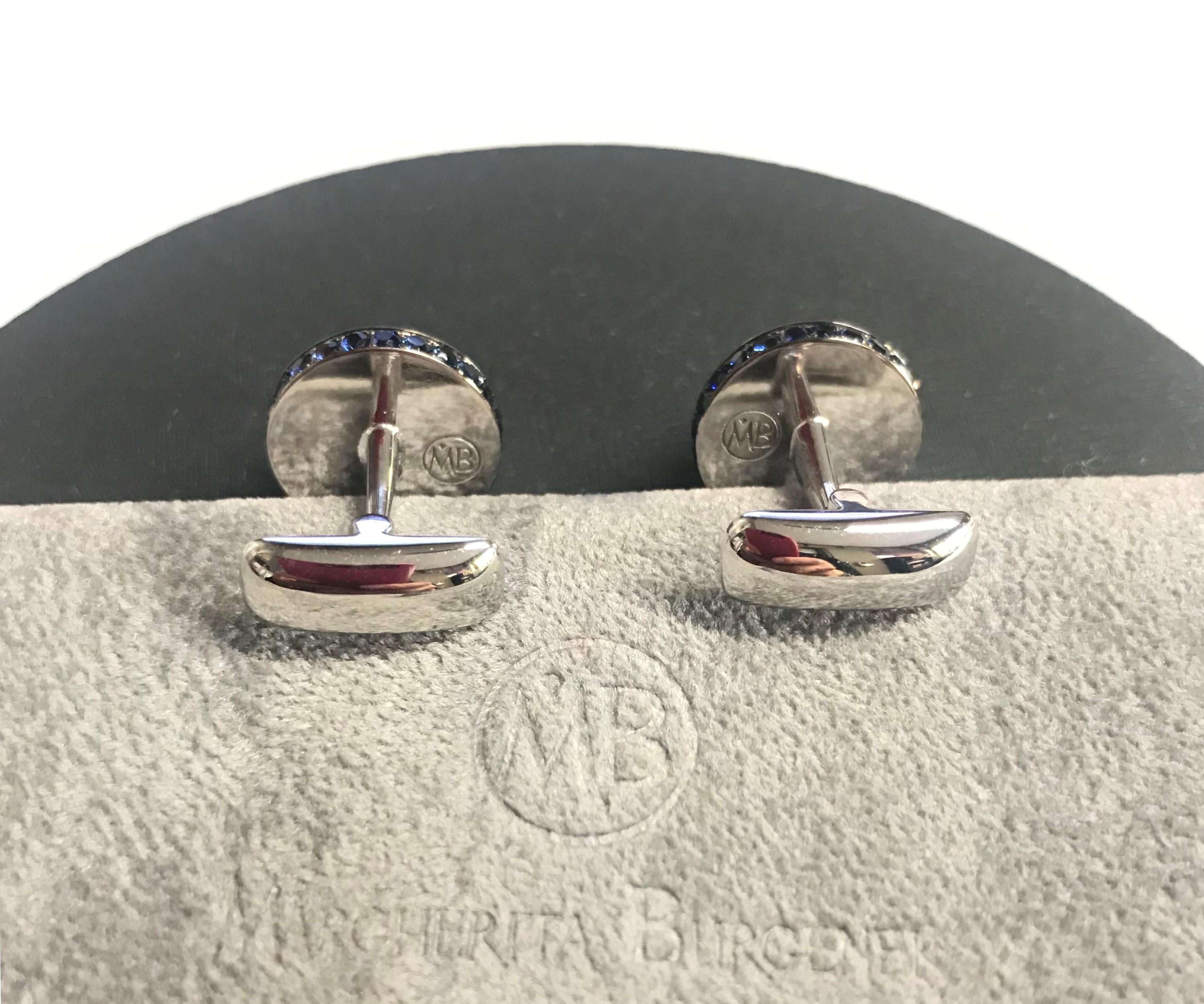Contemporary Blue Sapphire Diamond  White Gold Made in Italy Cufflinks