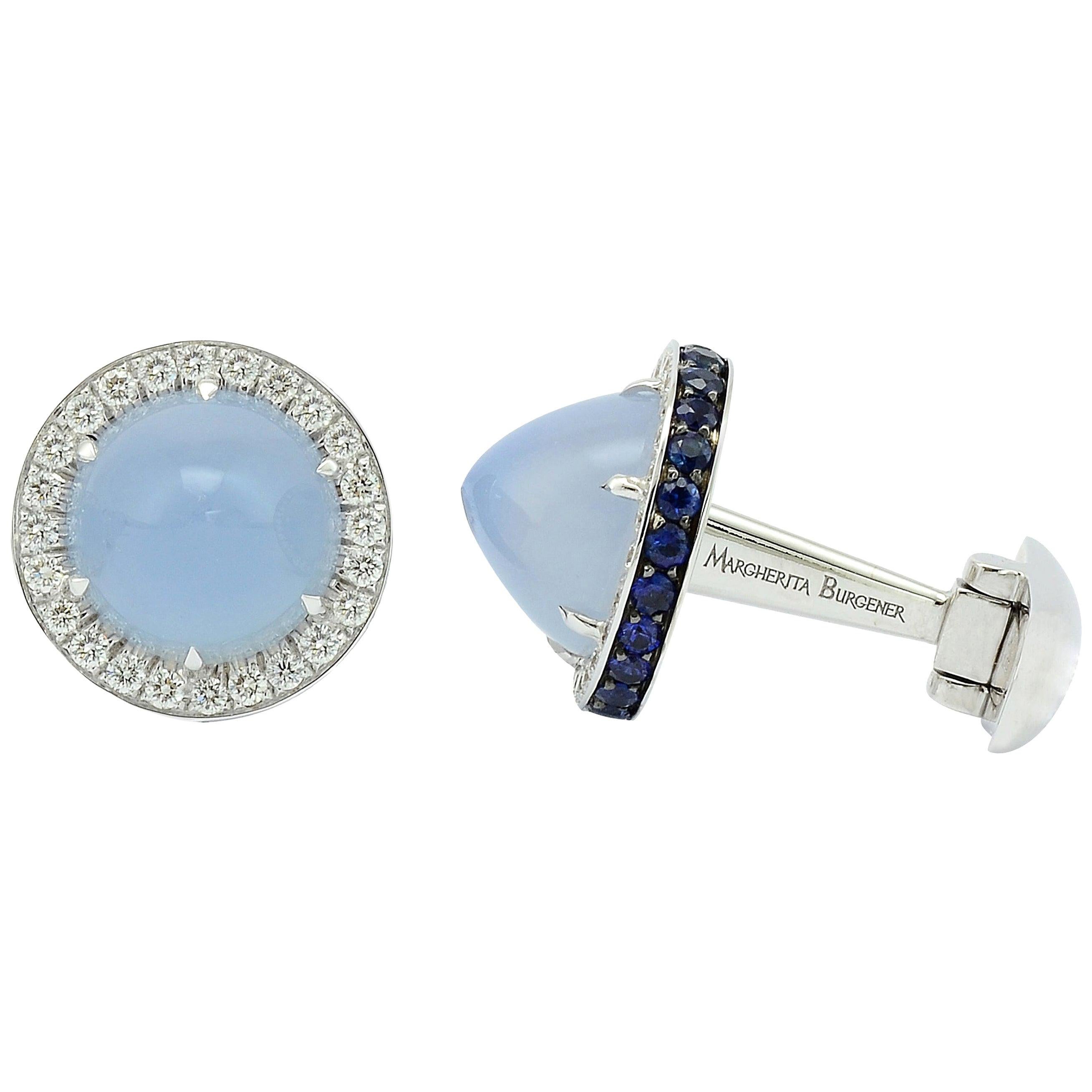 Blue Sapphire Diamond  White Gold Made in Italy Cufflinks
