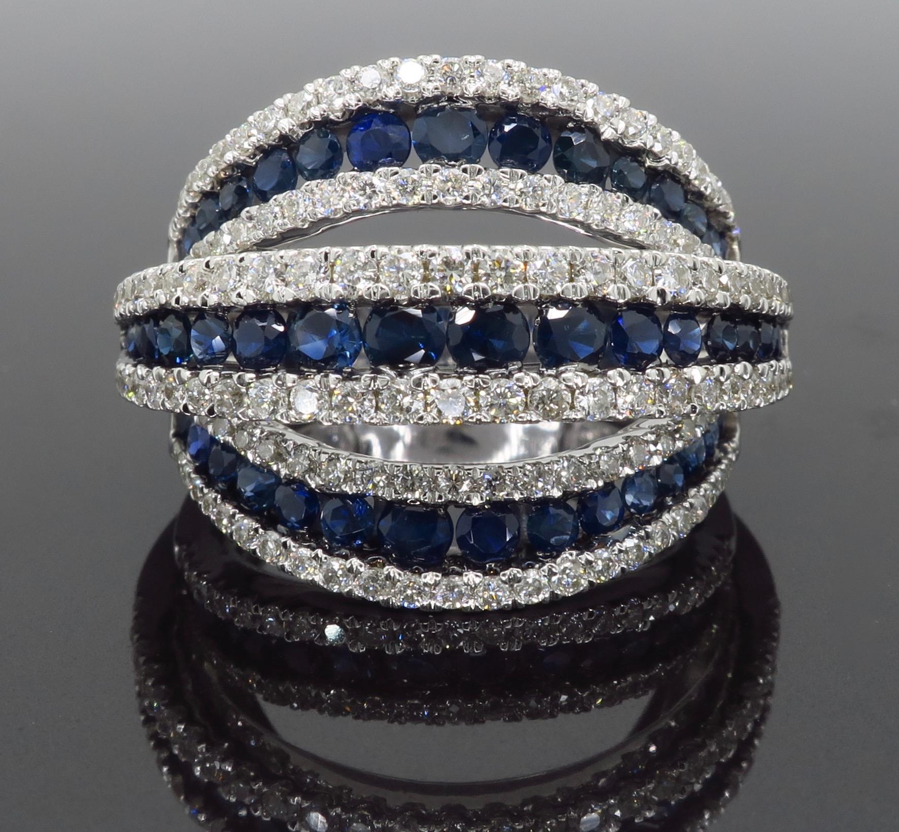 Round Cut Diamond and Blue Sapphire Cocktail Ring