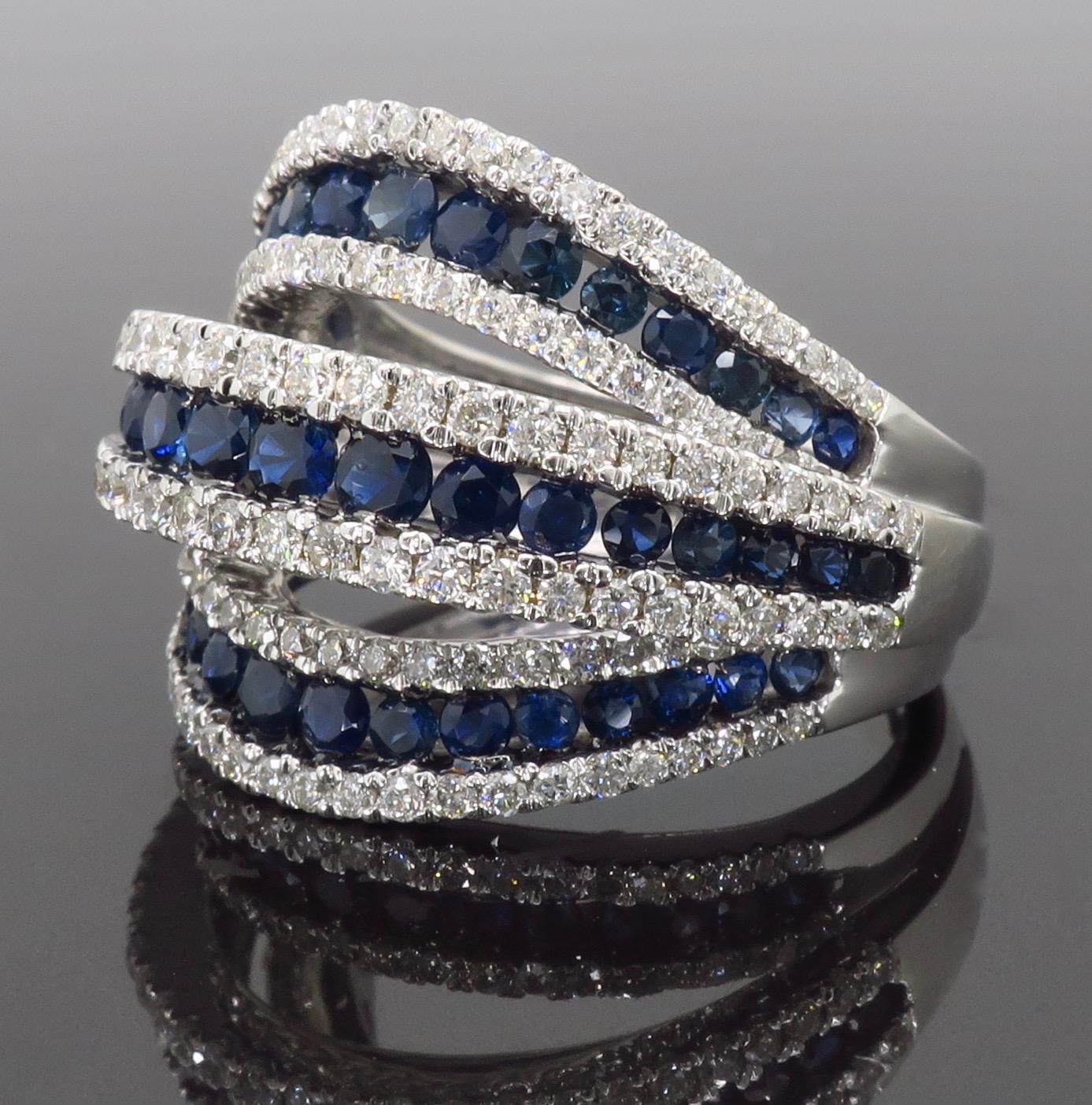 Diamond and Blue Sapphire Cocktail Ring In New Condition In Webster, NY