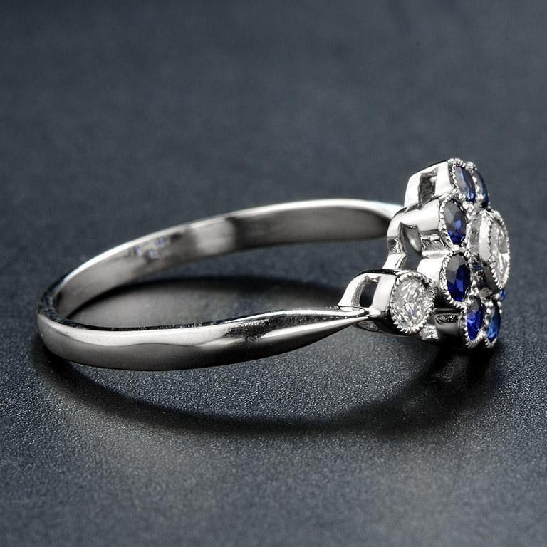 For Sale:  Fleur Daisy Natural Blue Sapphire with Diamond Ring in White Gold 18K 5
