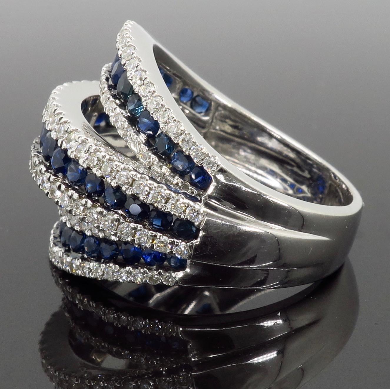 Women's or Men's Diamond and Blue Sapphire Cocktail Ring