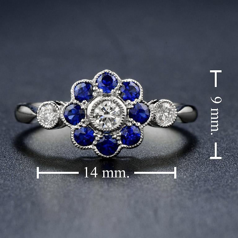 For Sale:  Fleur Daisy Natural Blue Sapphire with Diamond Ring in White Gold 18K 8